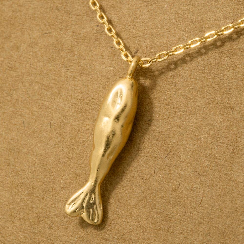 Fame Accessories - Gold Dipped Matte Finished Fish Pendant Necklace