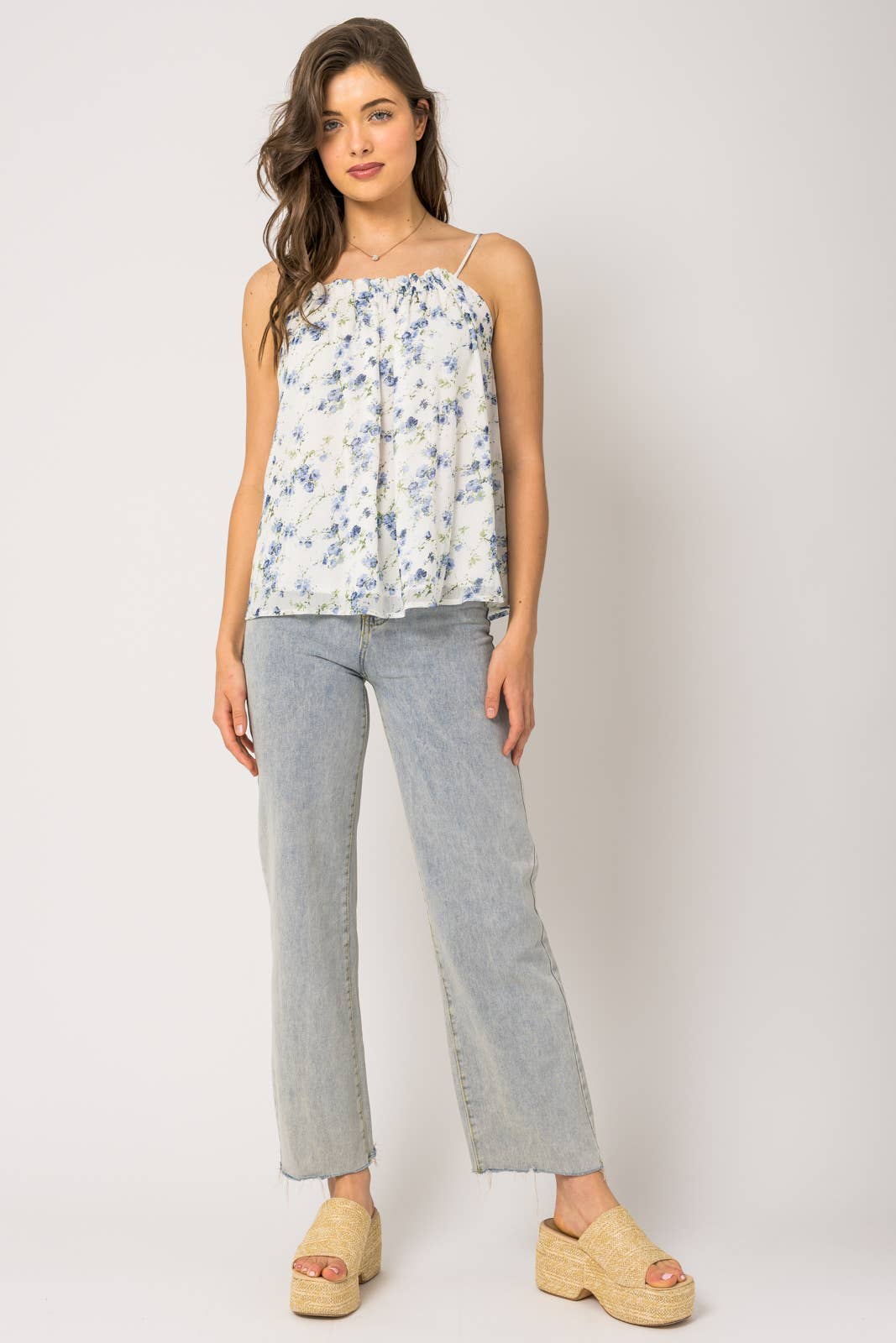 GILLI - PLEATED CAMI FLORAL TOP