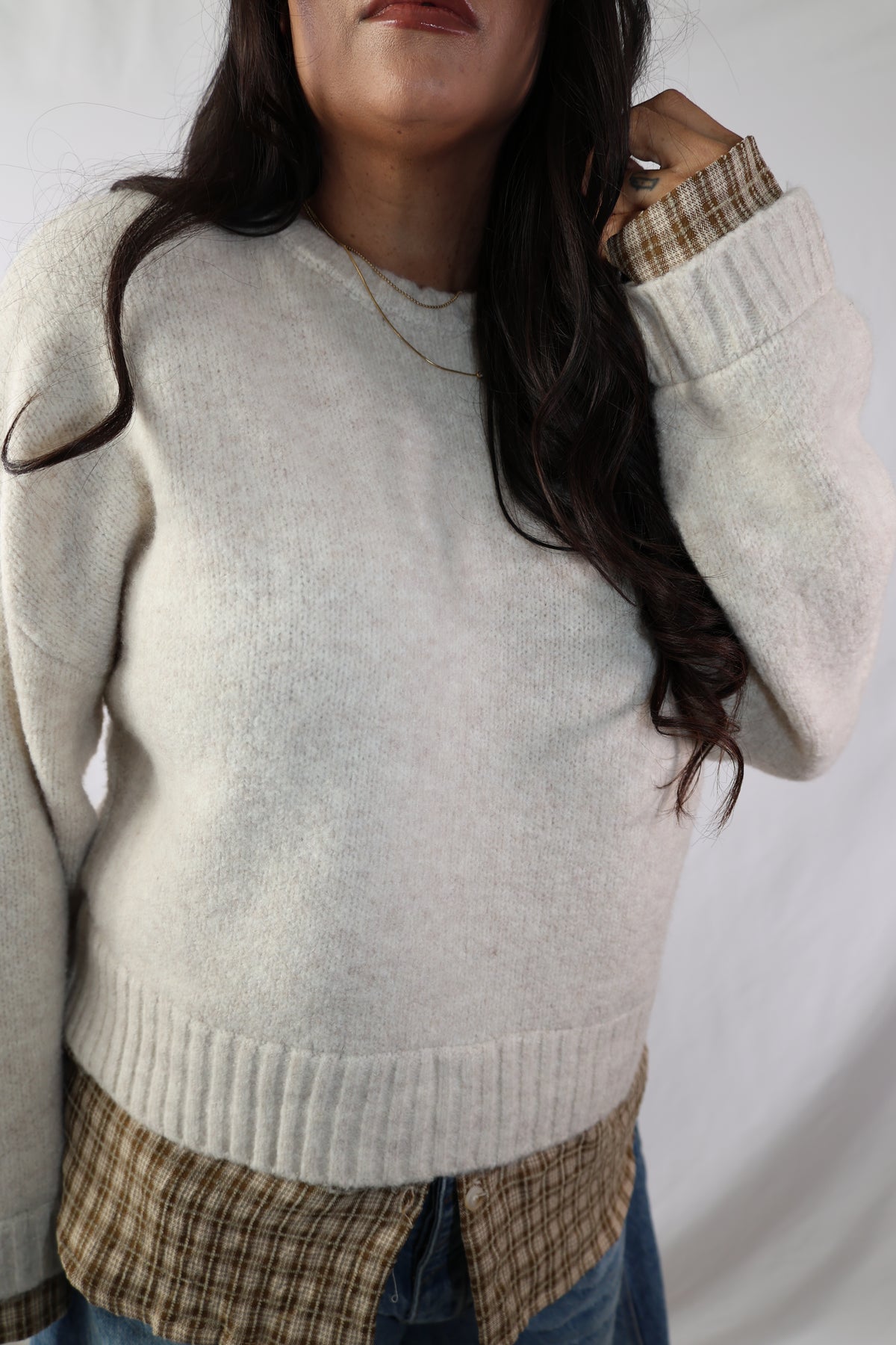 Country Road layered plaid sweater top
