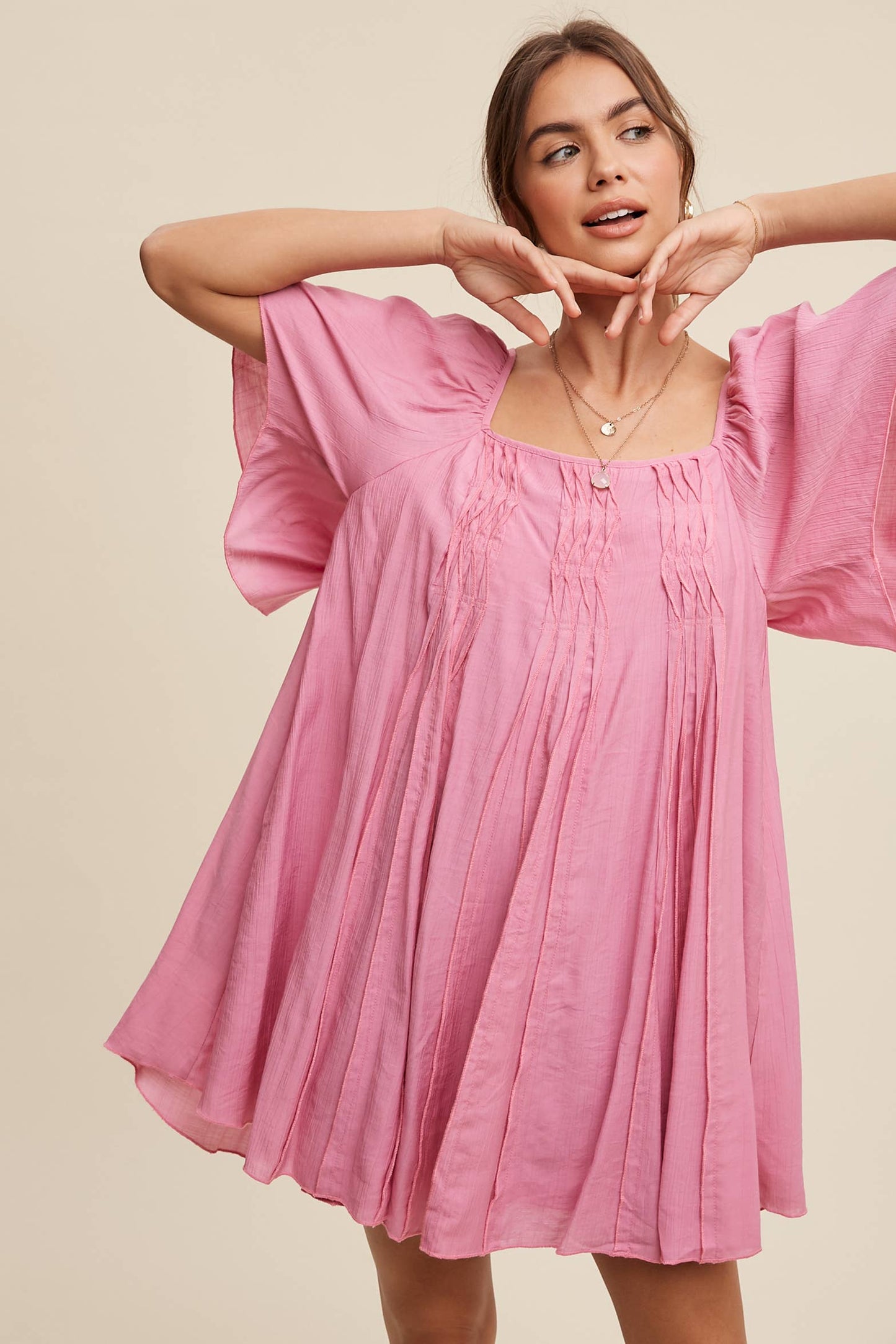Listicle - Textured A-Line Mini Dress with Flutter Sleeves