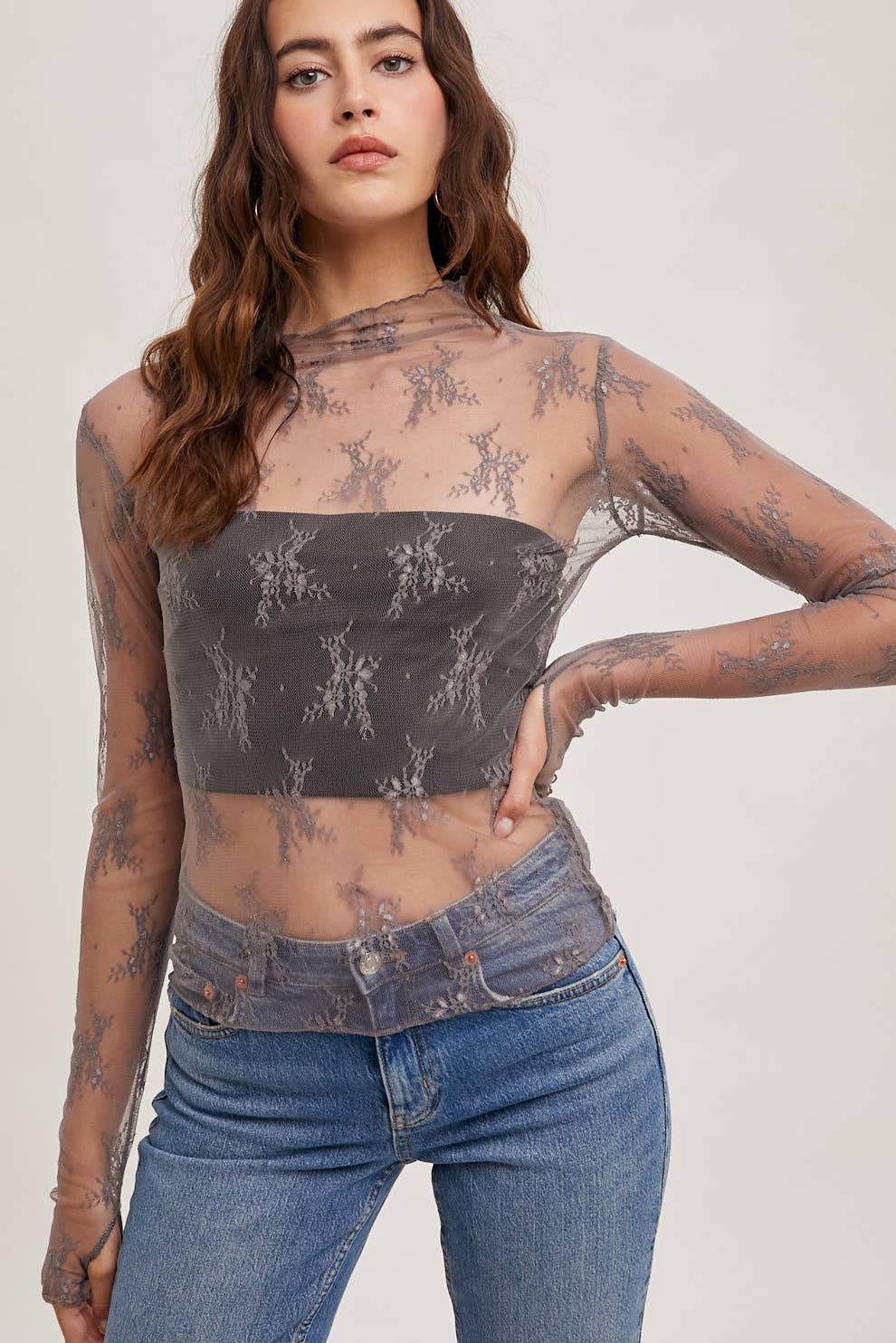 Bluivy - FLORAL EMBROIDERY LACE MESH LAYERING TOP