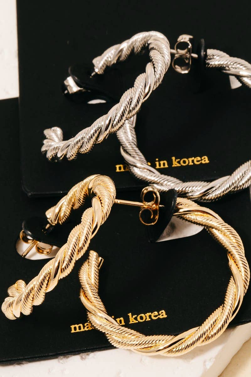 Fame Accessories - Twisted Rope Hoop Earrings