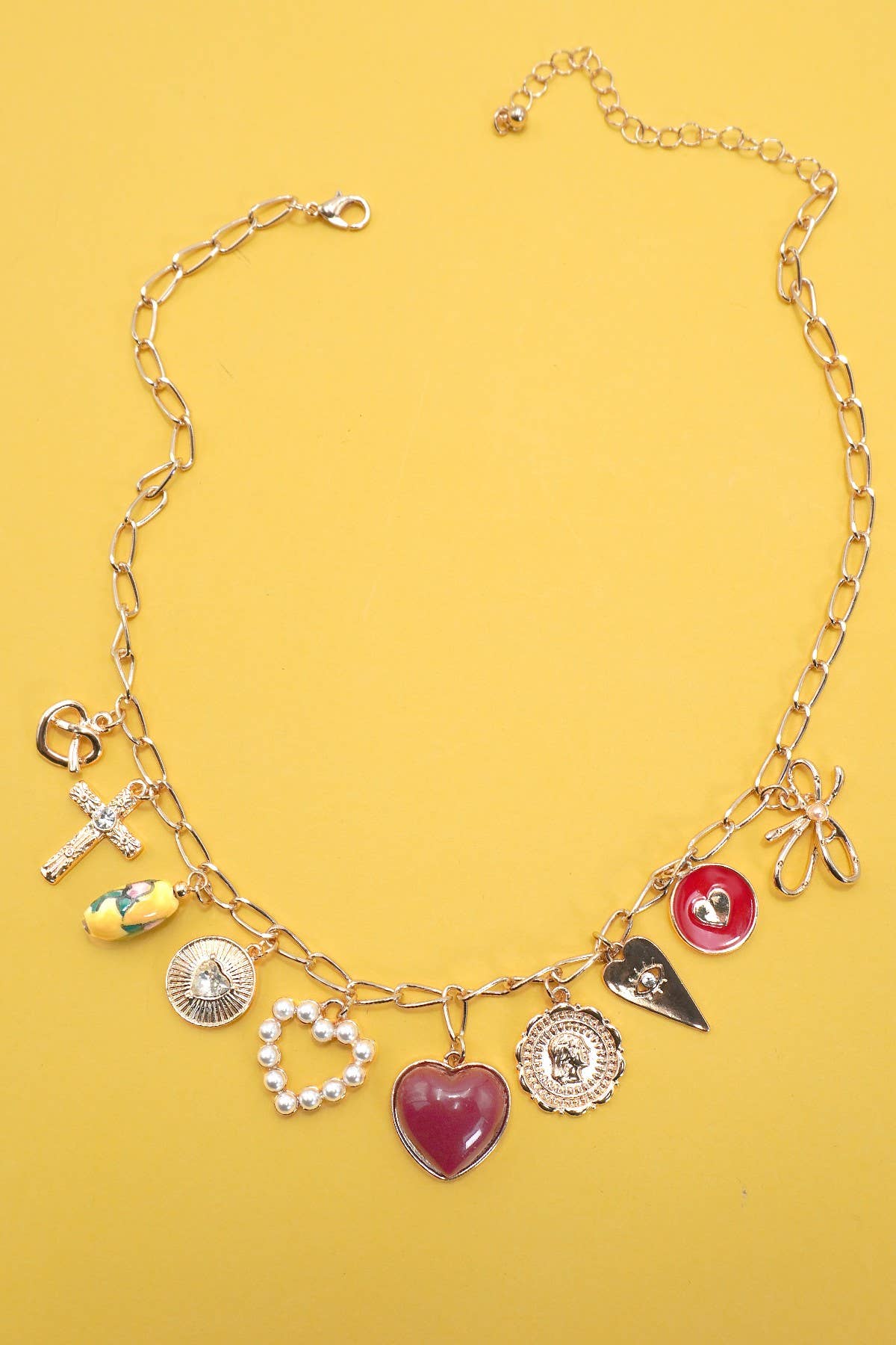 JOSSLYN by wall to wall - CHARM NECKLACE-BOW TOILE FLORAL RED HEART CROSS