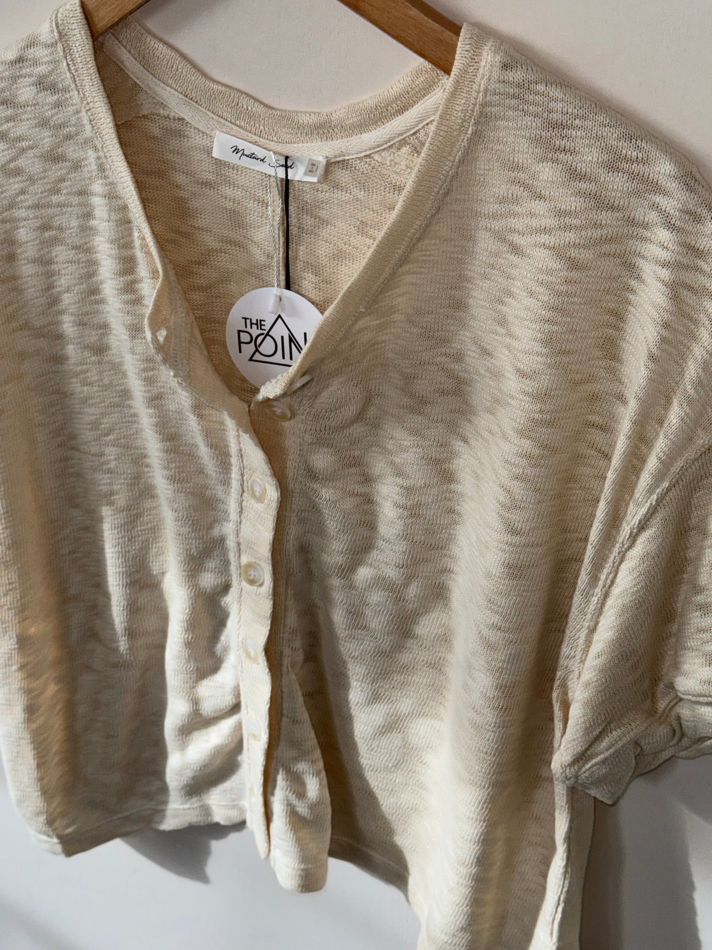 Mustard Seed - Tan Knit Button-front Short-sleeve Cardigan