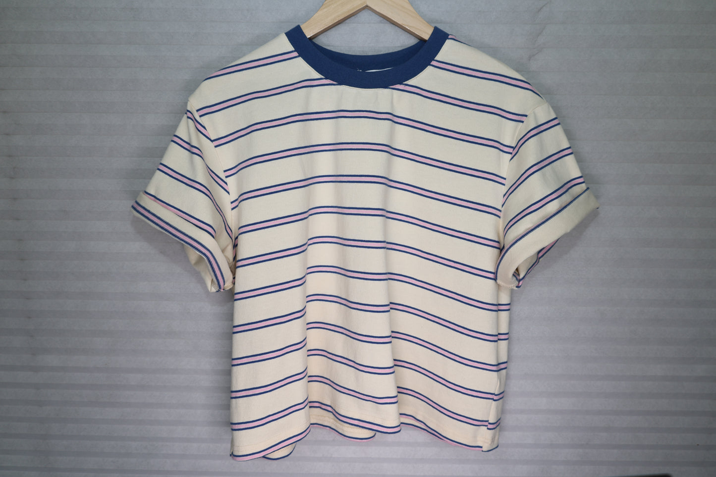 Buttermelon - Navy/Pink Boxy Striped Cropped Tee