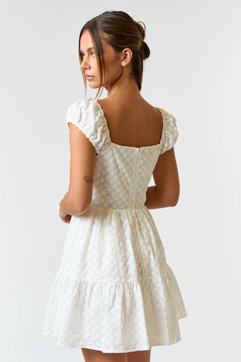 Blue Blush - COTTON EYELET PUFF SLEEVE BABYDOLL DRESS