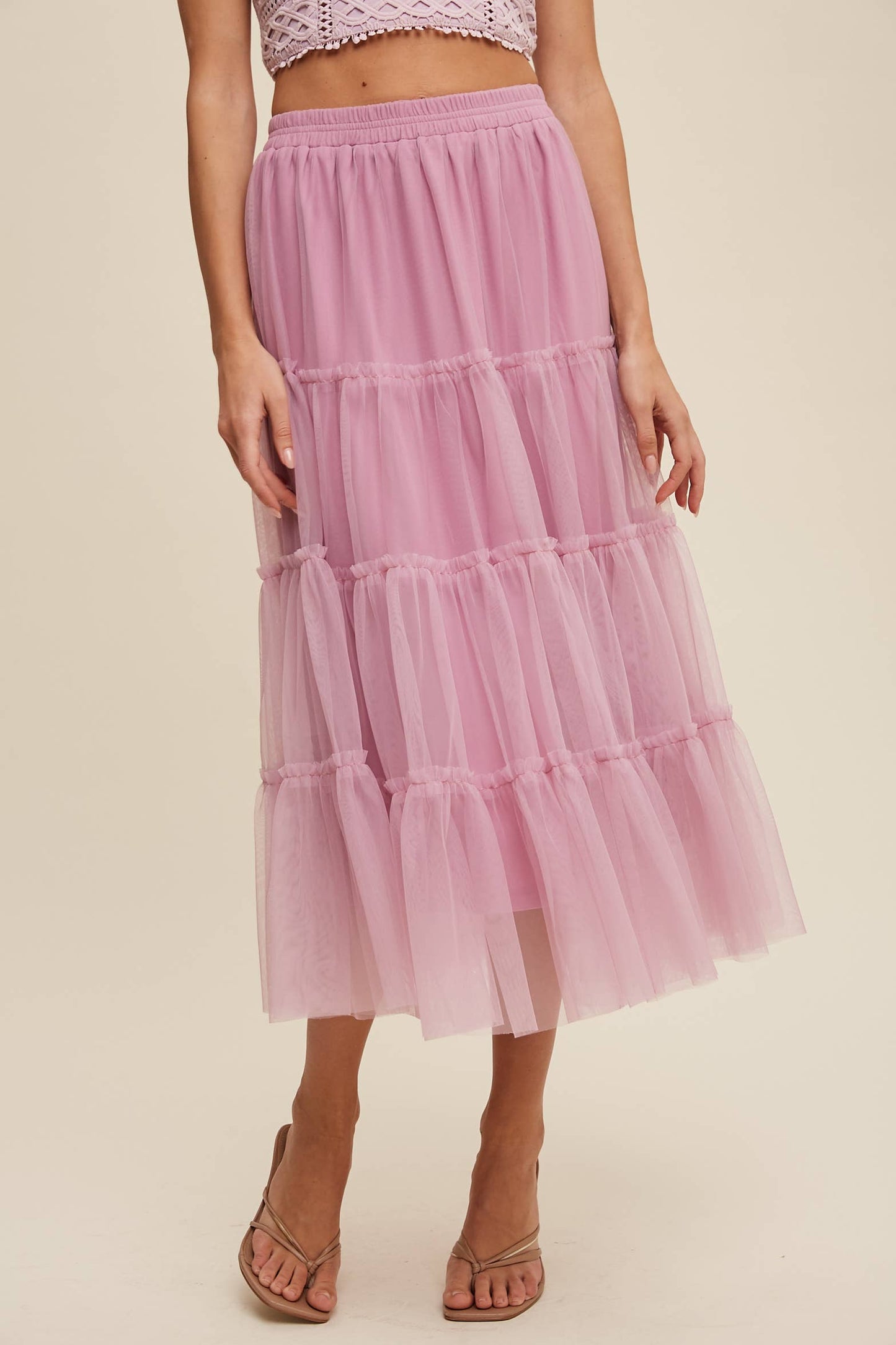 Listicle - Tulle Tiered Midi Skirt