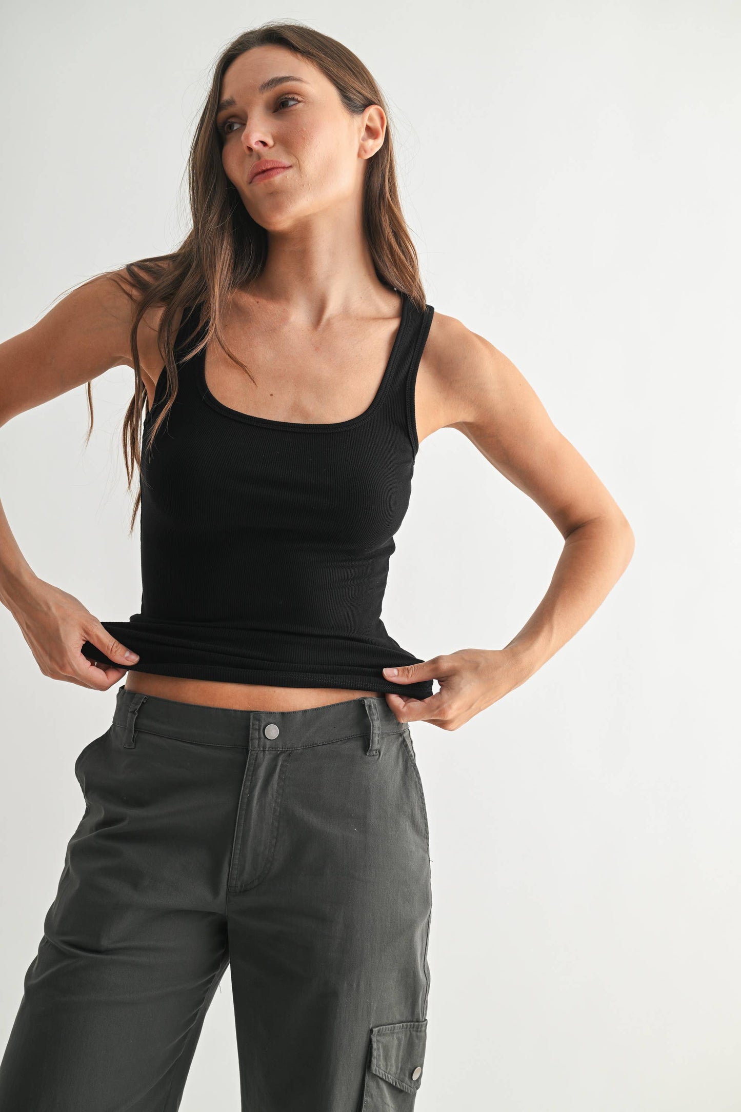 Mono B - Square Neck Ribbed Tank Top