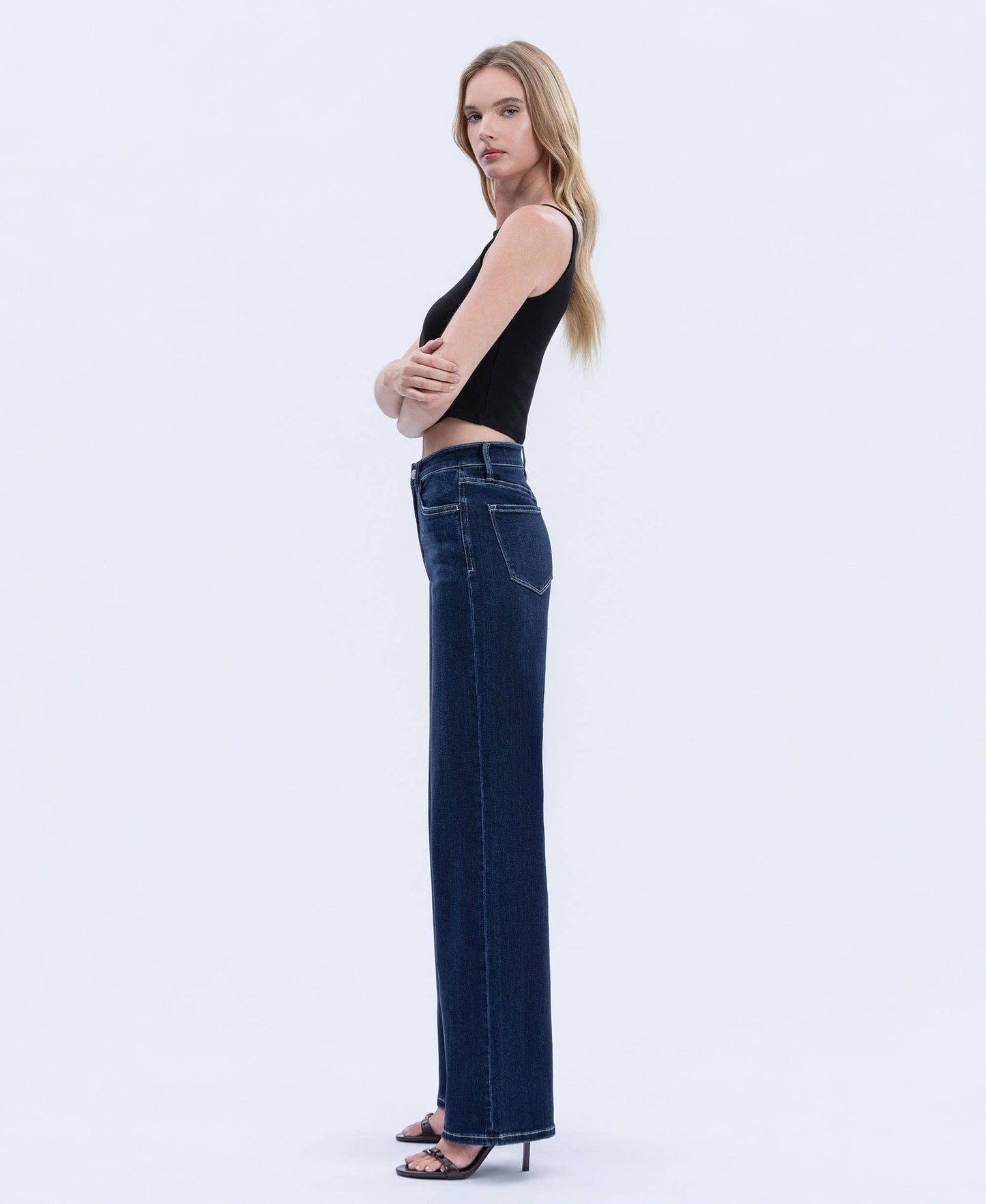 FLYING MONKEY - HIGH RISE DARK WASH FULL LENGTH WIDE JEANS