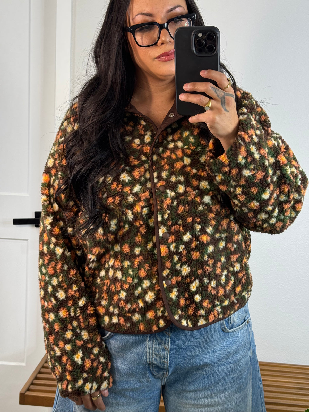 Silly Me floral Sherpa fleece snap jacket