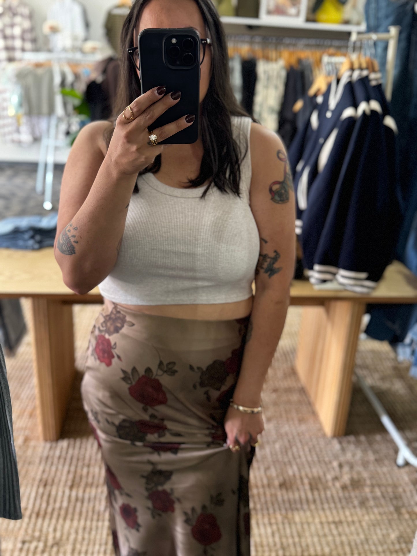 Promesa USA - Floral-Print Satin Elastic-Waist Maxi Skirt