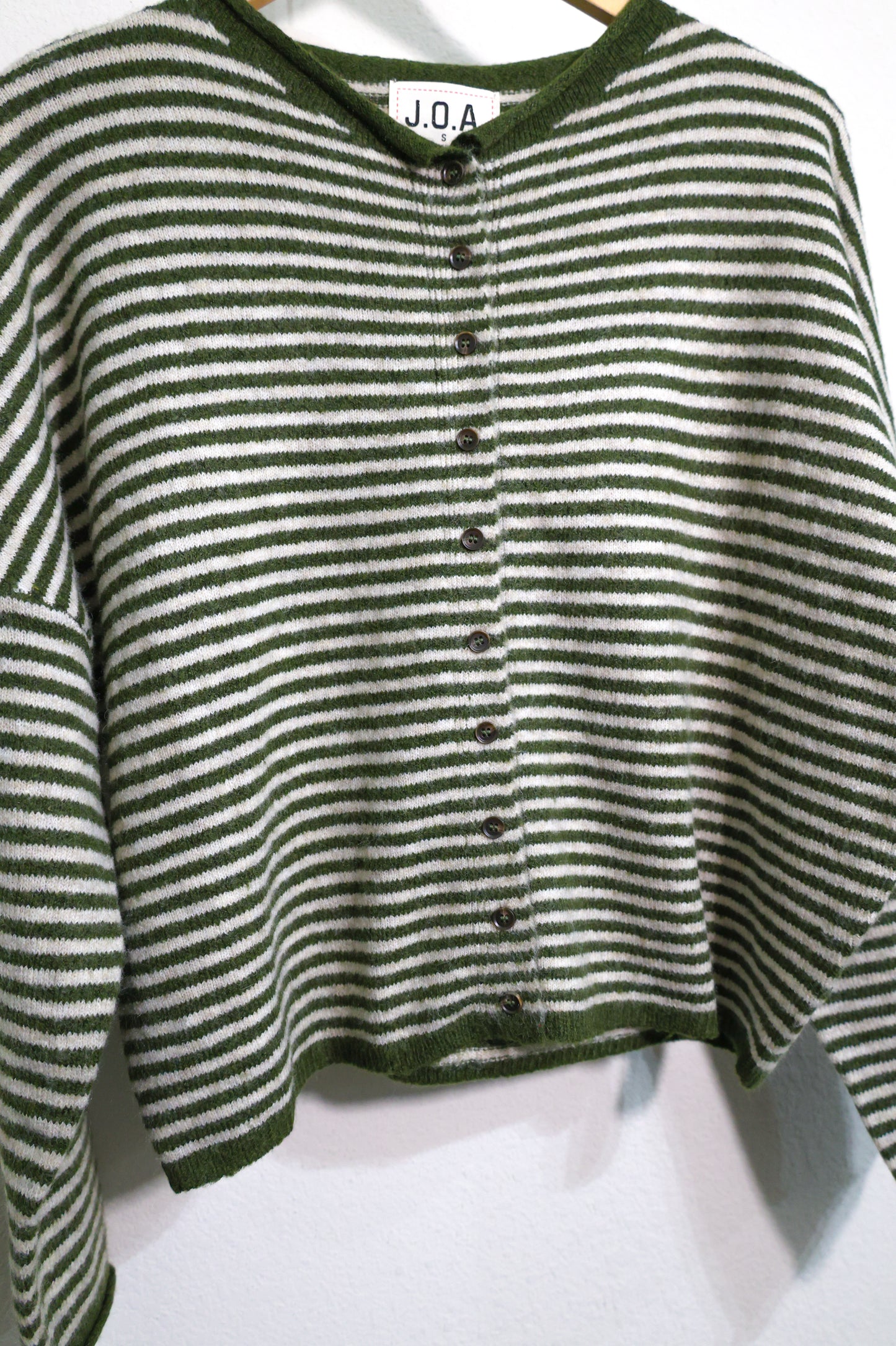 Blu Pepper- Green Striped Raw Edge knit cardigan