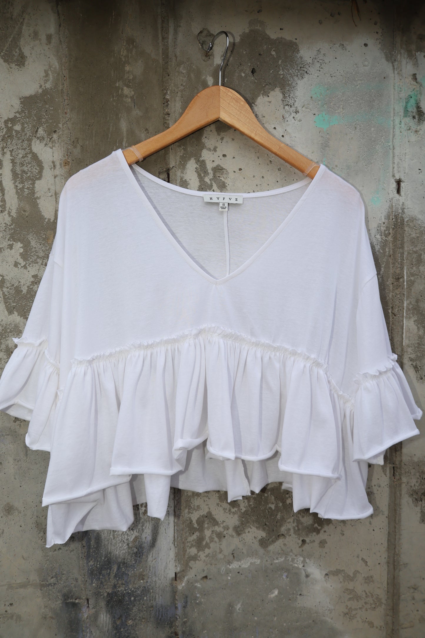 Hyfve - Soft V-neck Flowy Boxy Crop Top