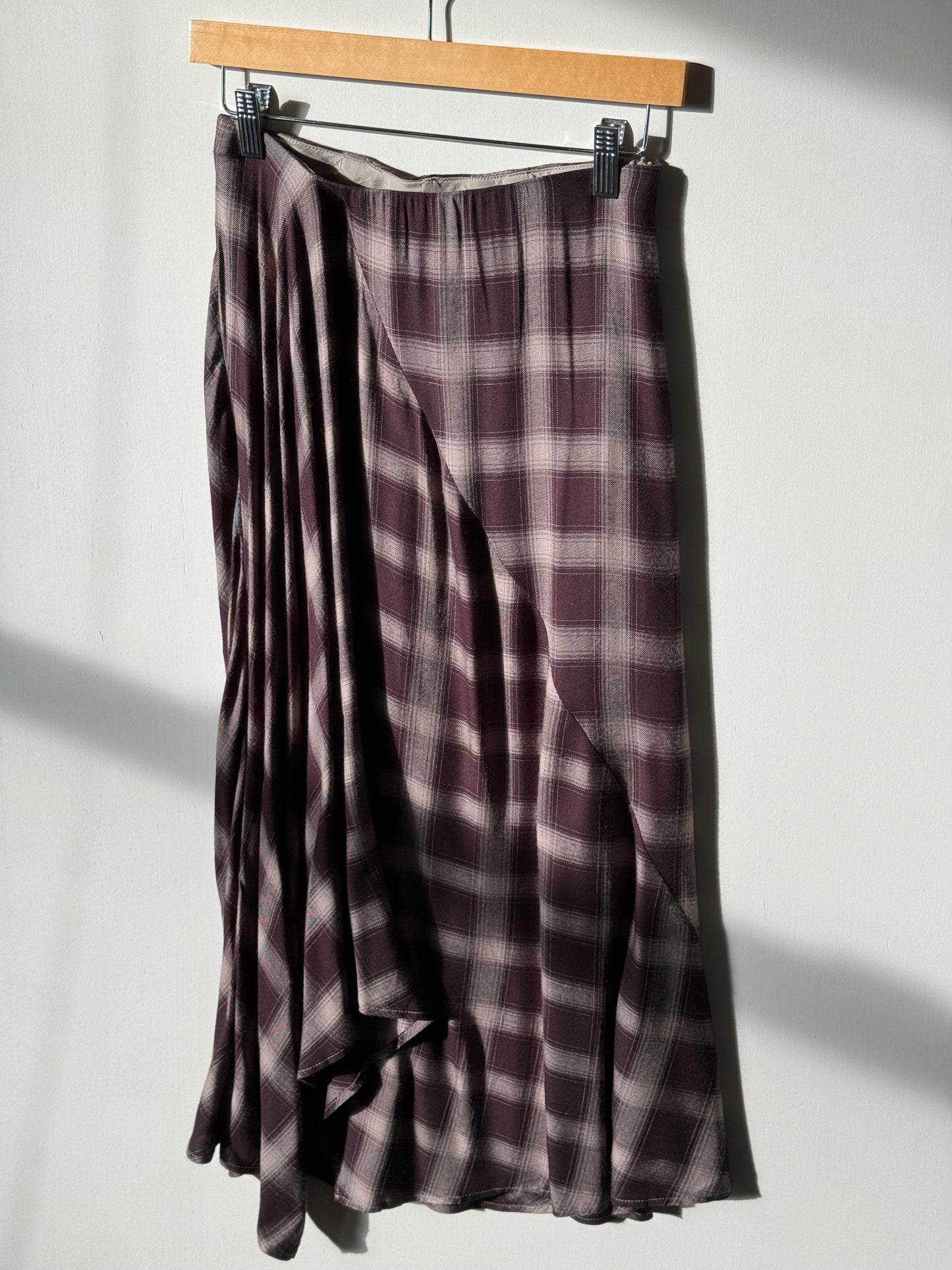 Storia - Brown/Beige Plaid Maxi Skirt w/ Front Gather Detail