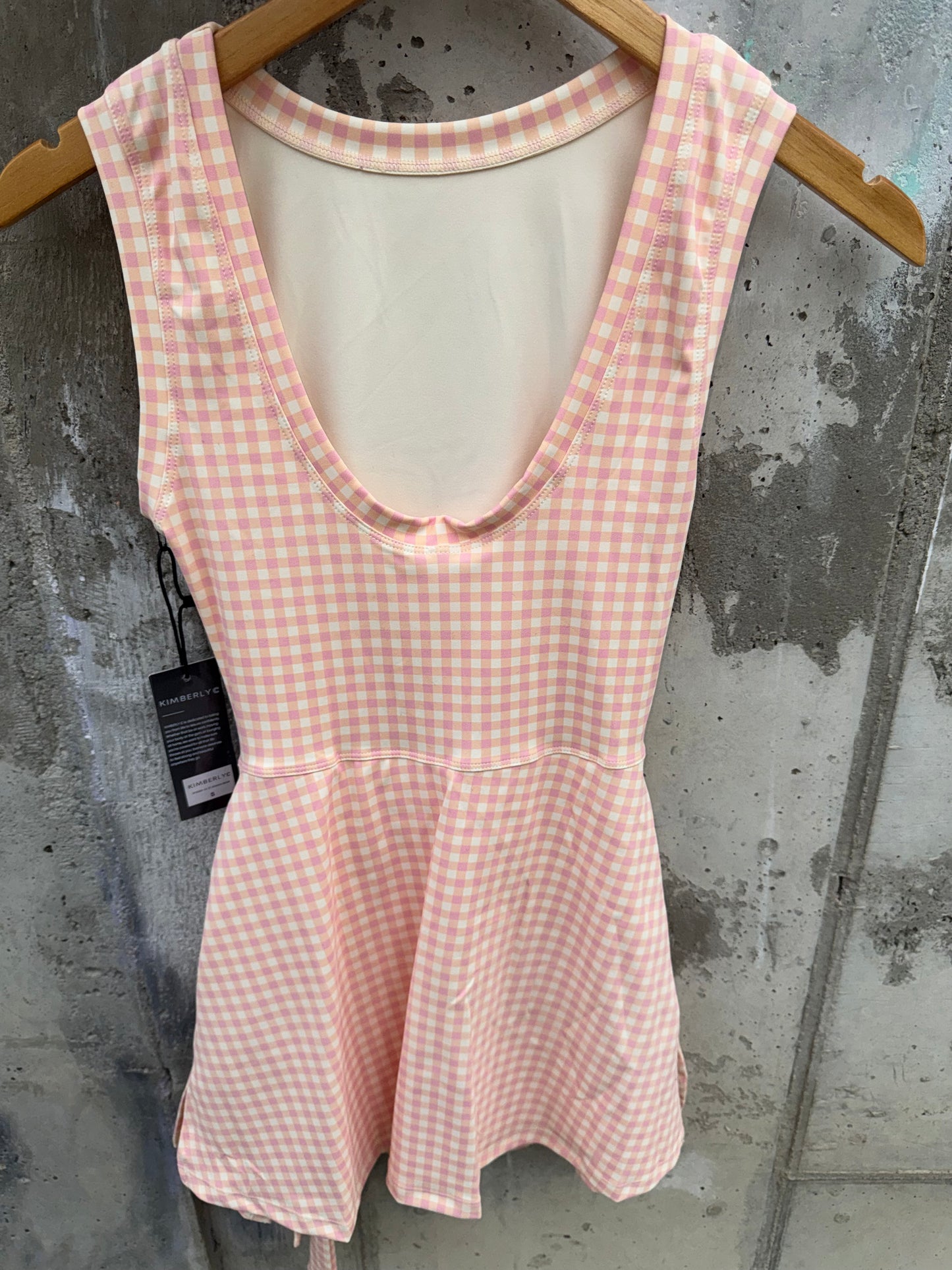 Kimberly C - Peach Gingham Activewear Wrap Dress