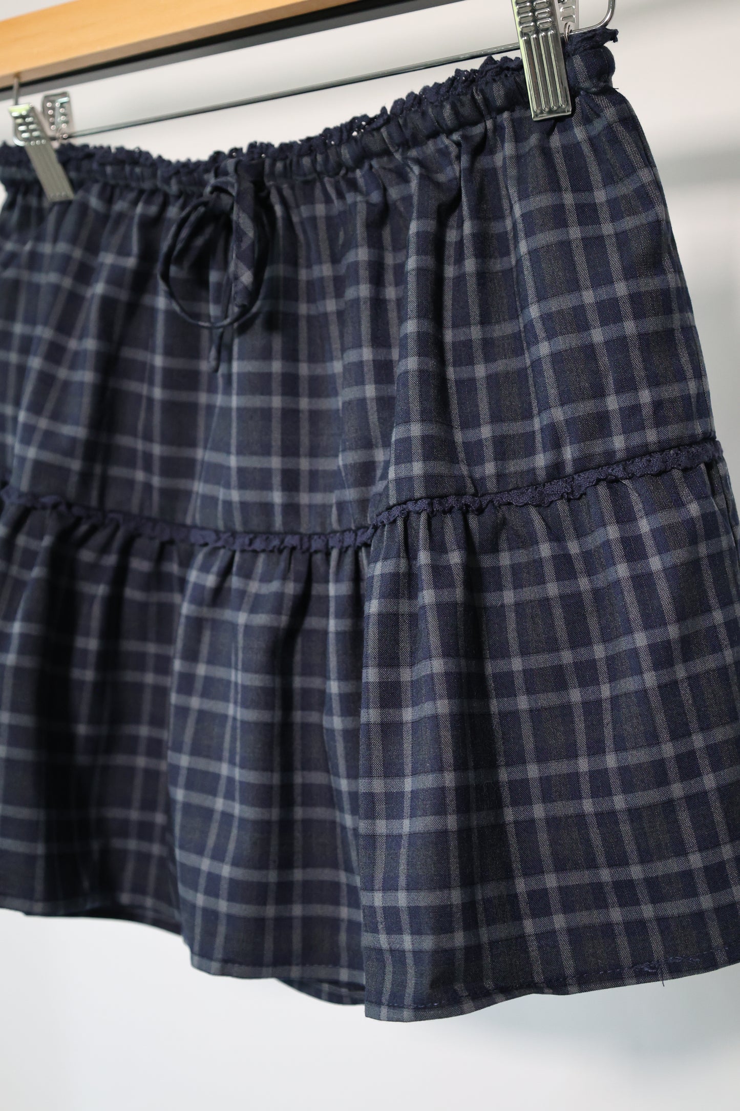 Wishlist - Navy Plaid Flare Skirt w/ Drawstring