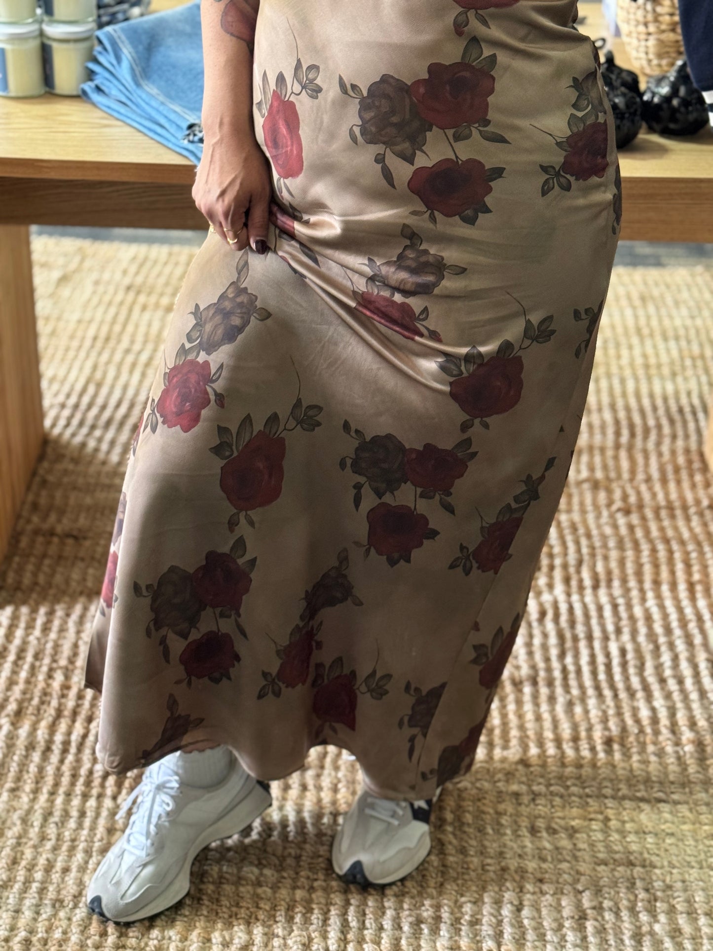 Promesa USA - Floral-Print Satin Elastic-Waist Maxi Skirt