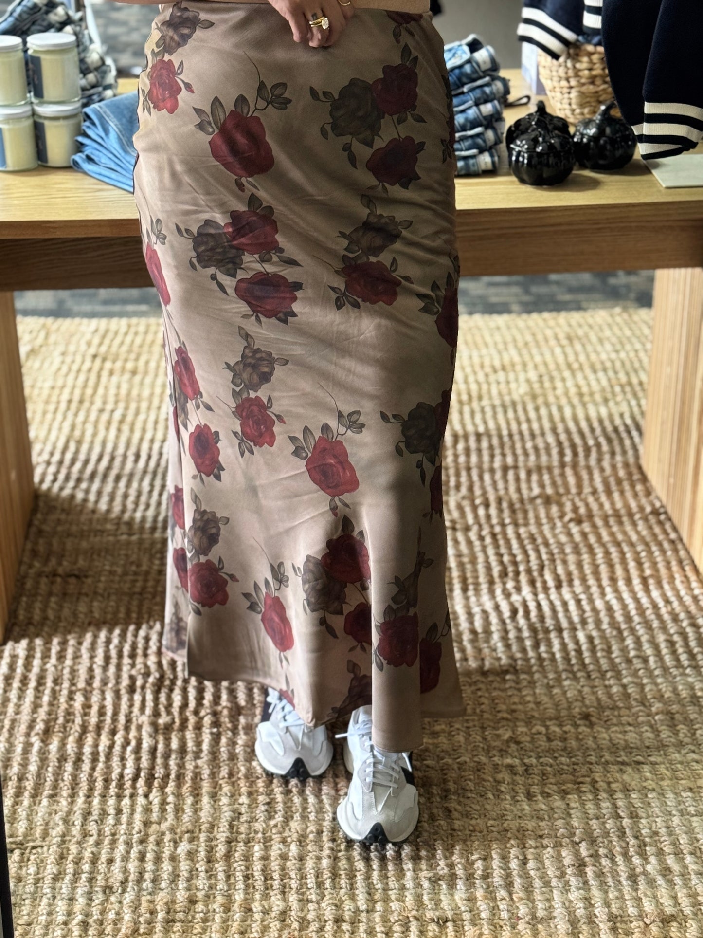 Promesa USA - Floral-Print Satin Elastic-Waist Maxi Skirt