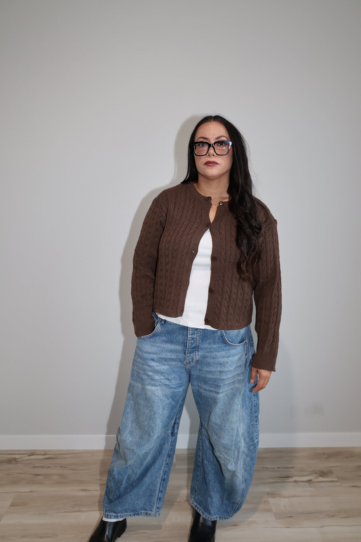 Places To Be cable boxy sweater cardigan