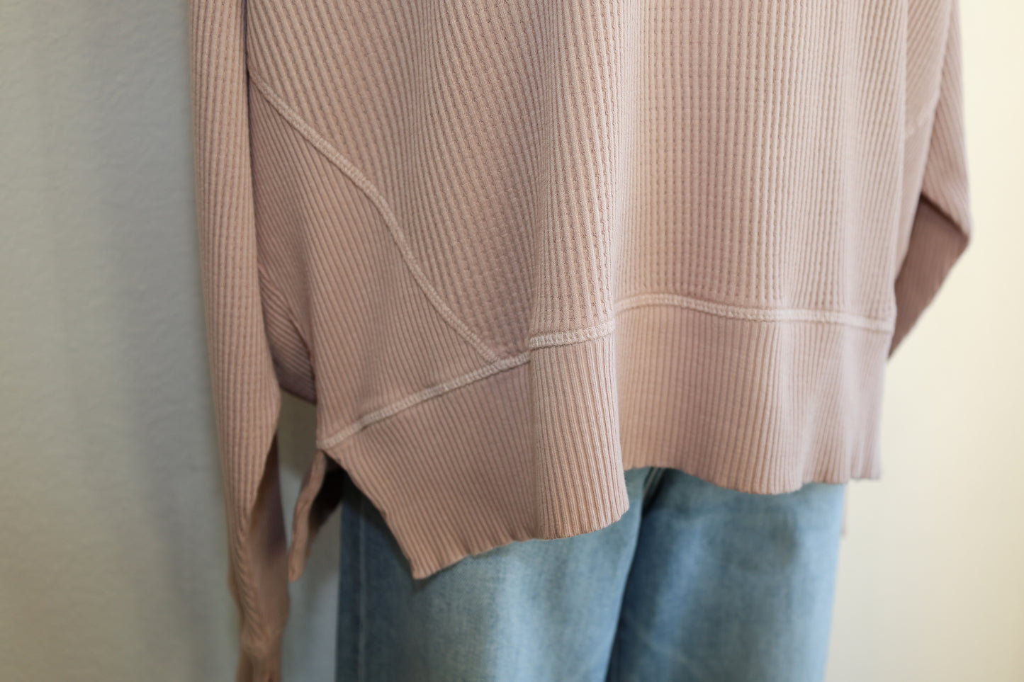 By Together Knit Drop Shoulder Long Sleeve Top with Side Slits