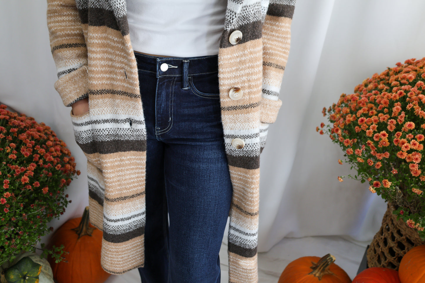 Lovestitch - Striped Coatigan with Pockets