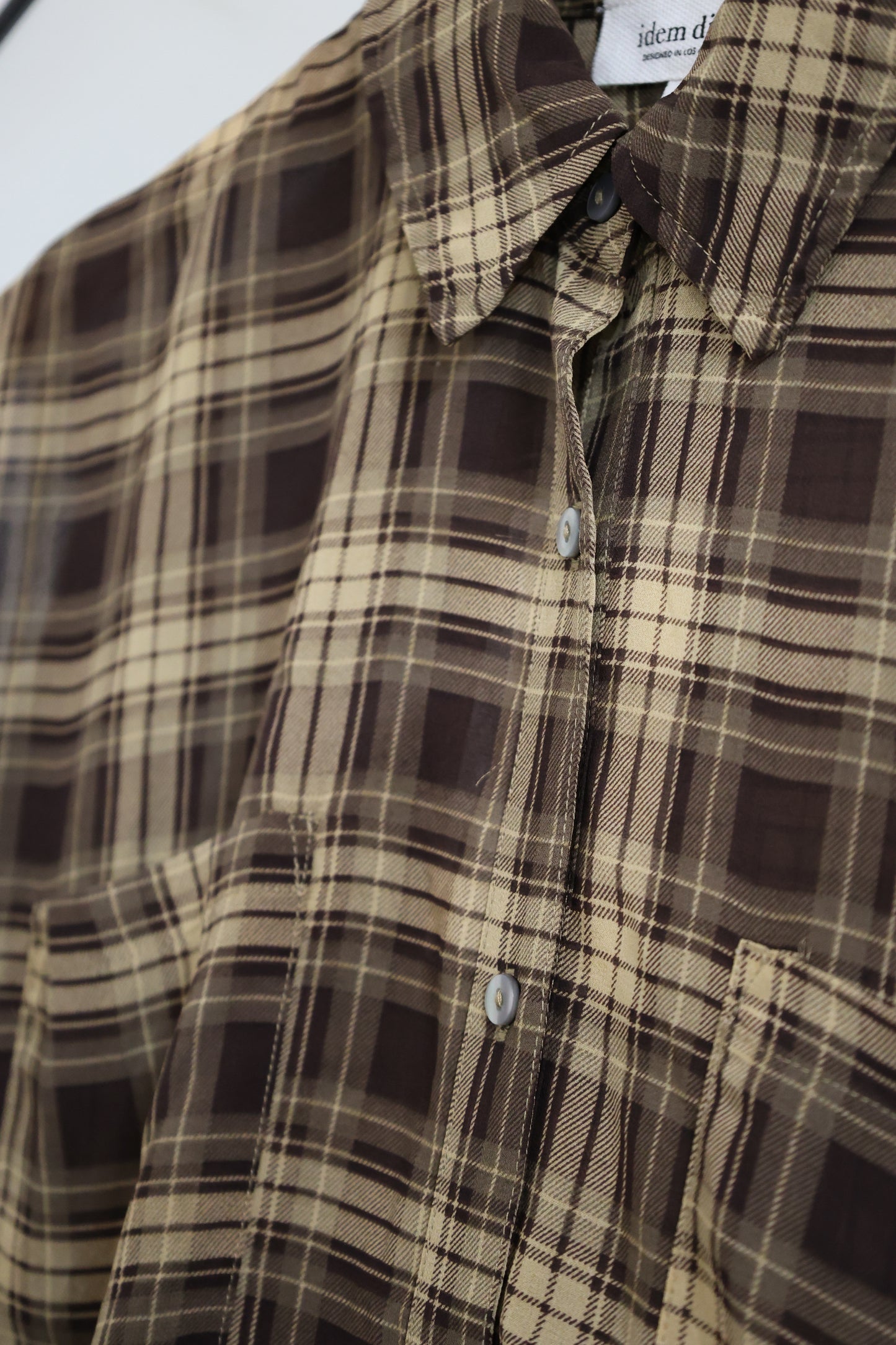 idem ditto - EDGY TRANSPARENT SHEER PLAID CHIFFON BUTTON-DOWN SHIRT