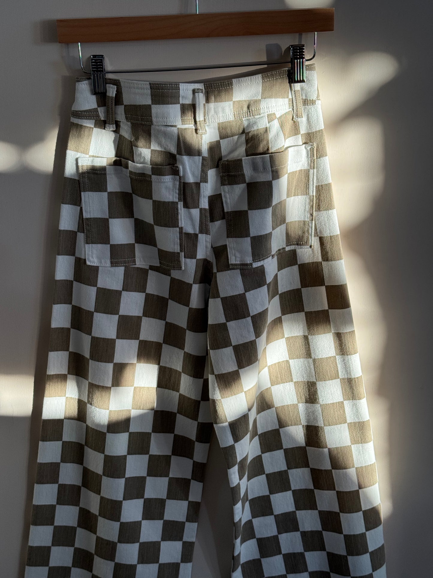 Miou Muse - Light Brown/White Checker Board Pants