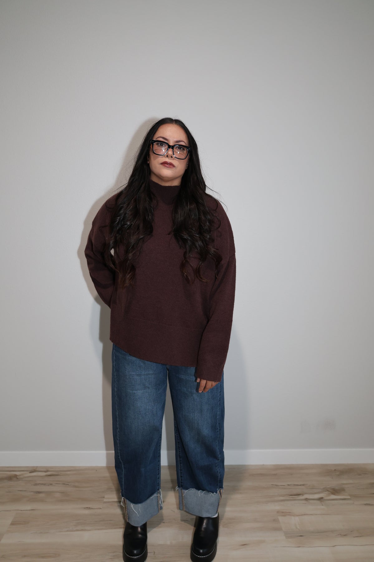 High rise cuff bottom barrel jeans