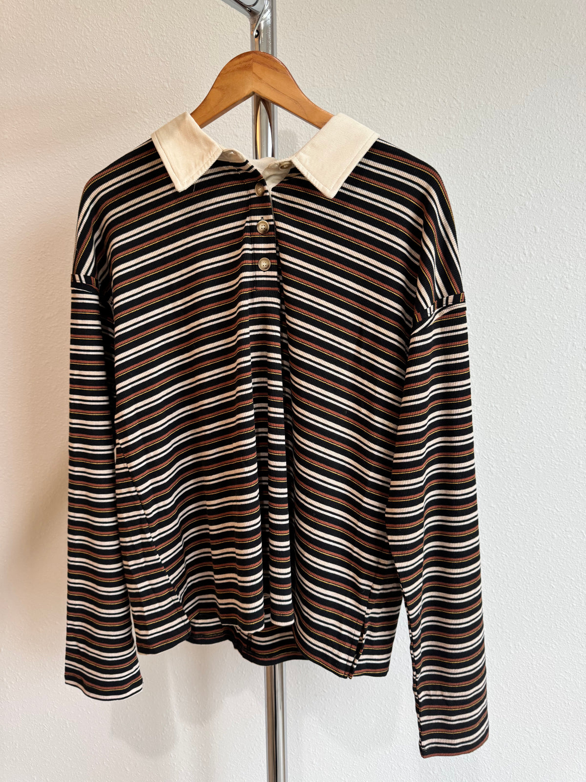 Hello, October multi stripe pullover shirt