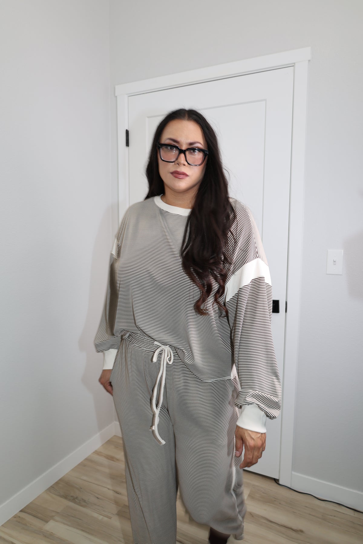 Boarding Soon micro stripe side piping wide leg pants