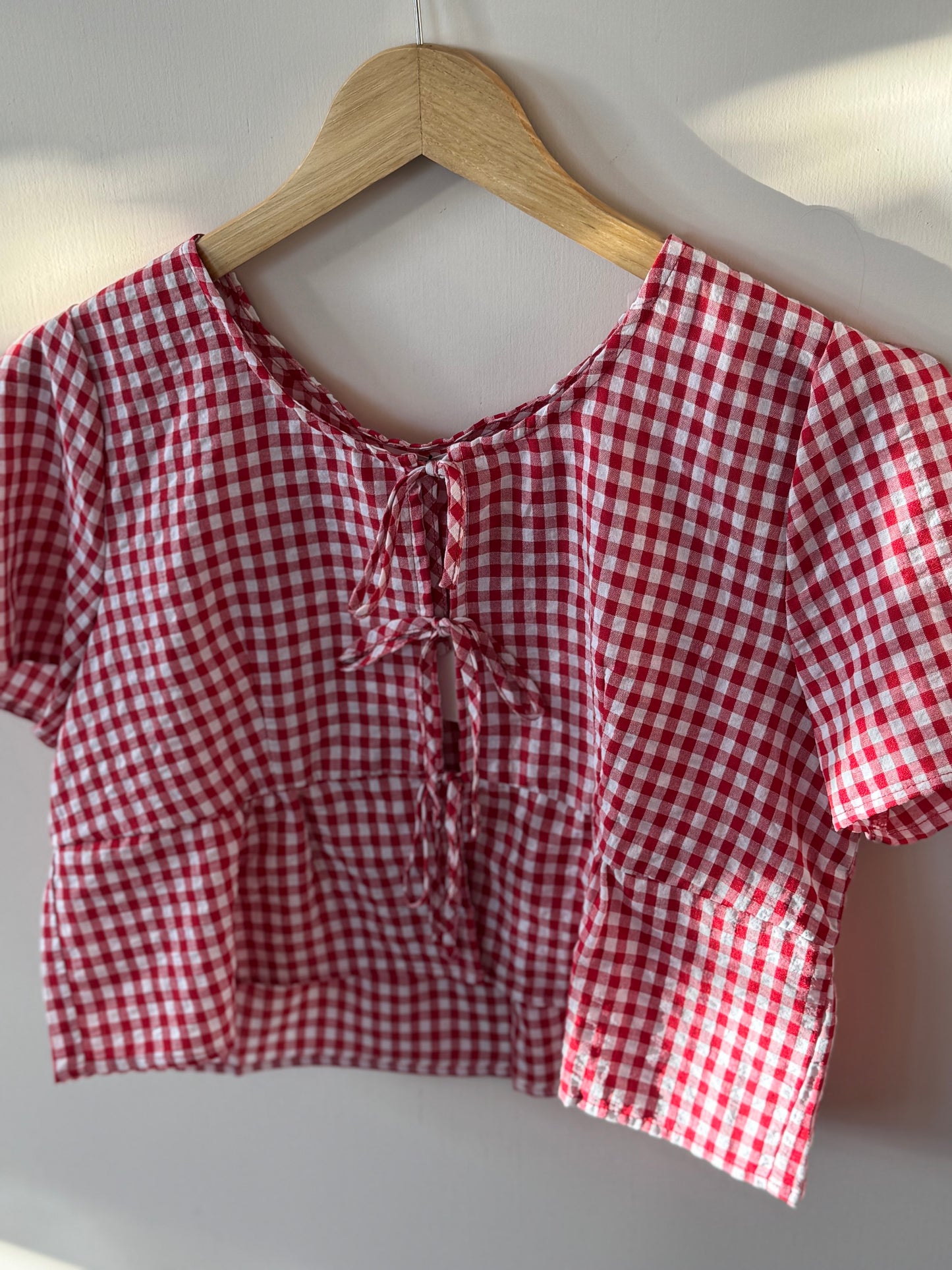 Active USA - Red Gingham Cropped Tie-Front Top