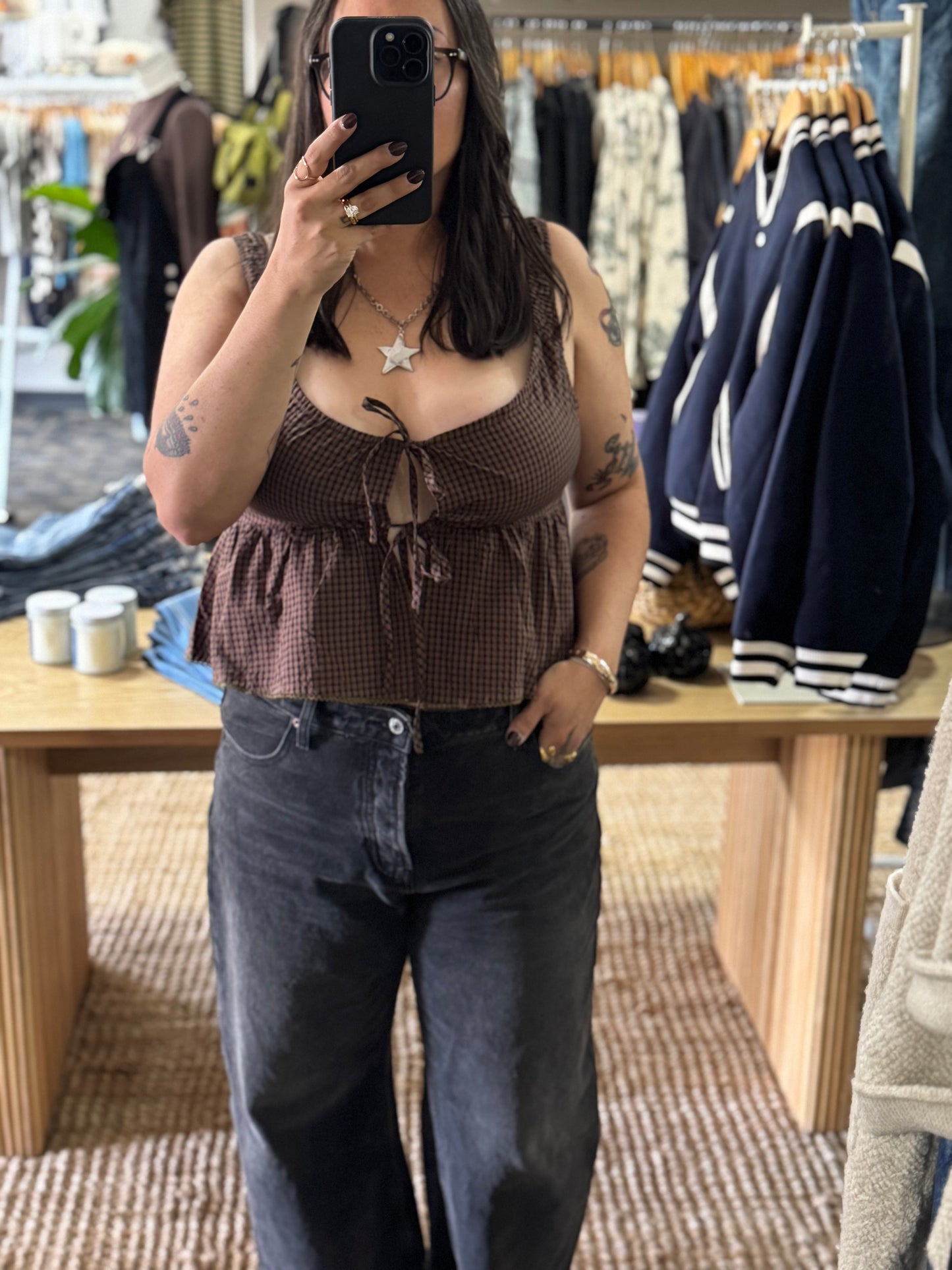 BUTTERMELON - Tie-Front Sleeveless Peplum Top