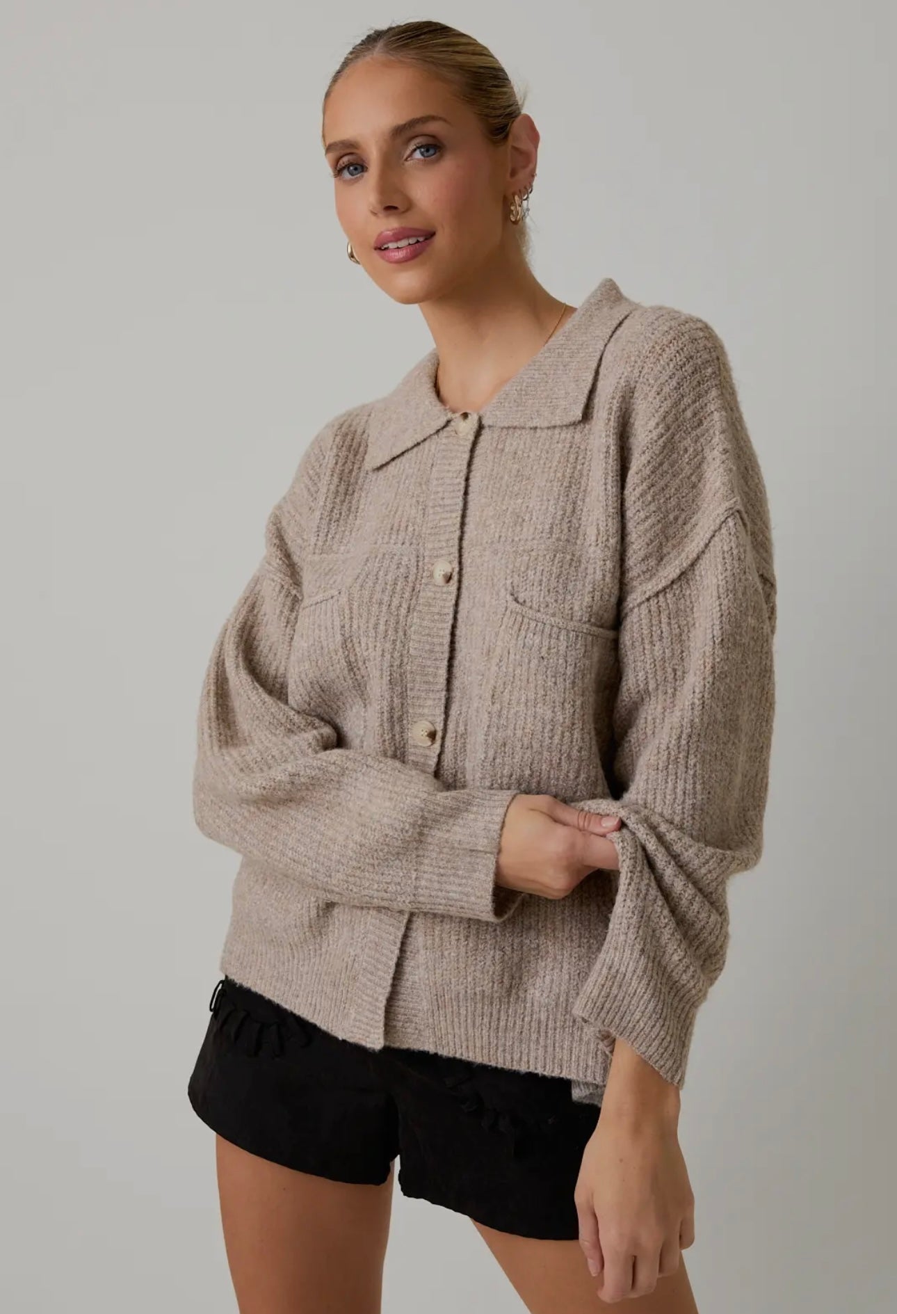 Sunday Edition oatmeal button front sweater