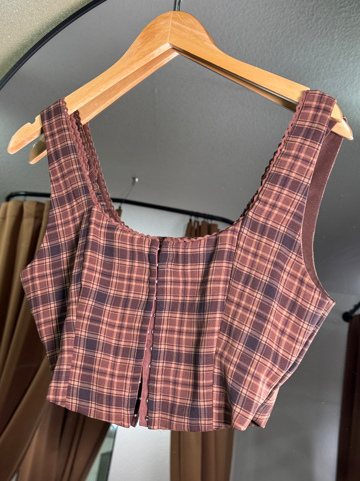 Blu Pepper - PLAID LACE TRIM CROPPED CORSET TOP