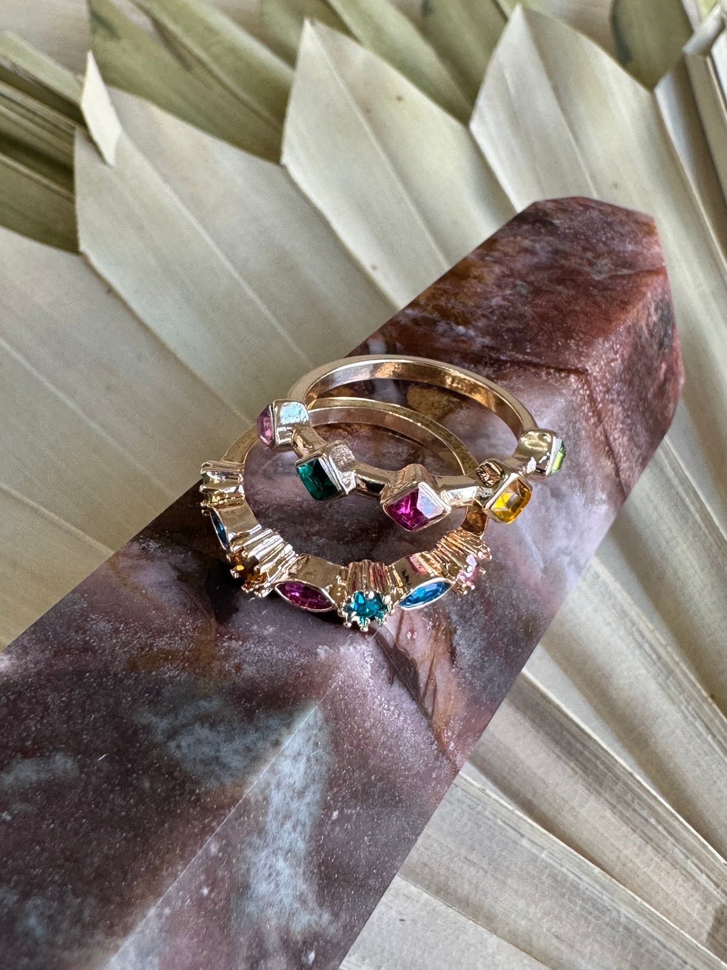 JOSSLYN by wall to wall - Rainbow Gemstone Cluster Statement Ring Set