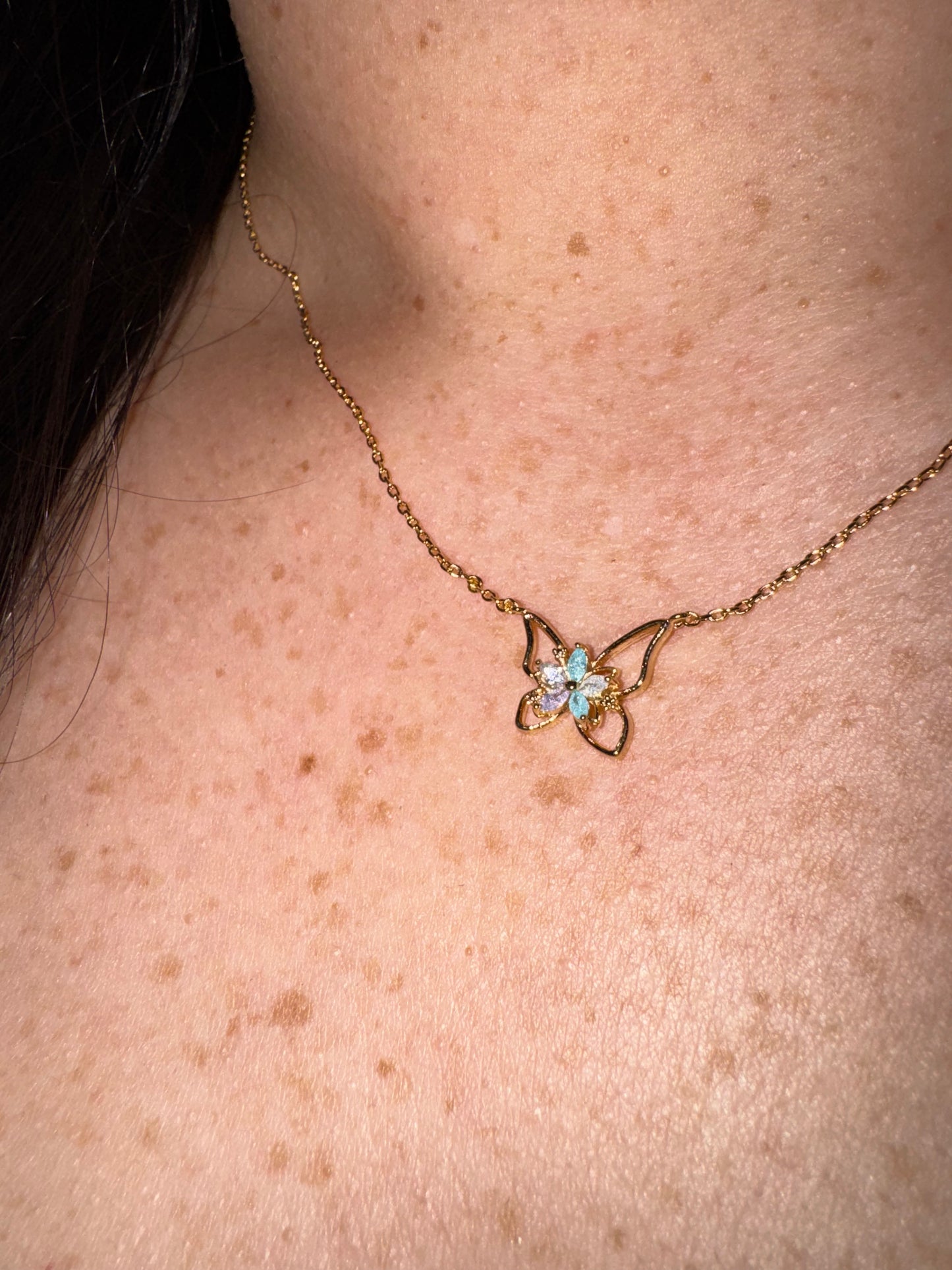 Fame Accessories - Floral Cz Butterfly Pendant Necklace