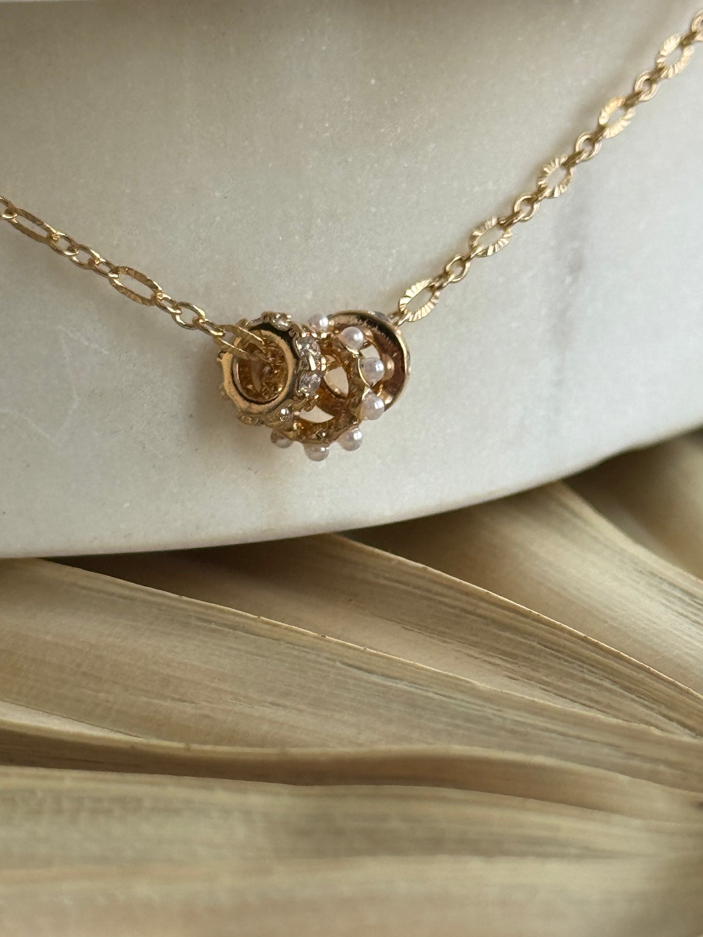 Sessori - Rondelle CZ & Acrylic Pearl 3Charm Necklace