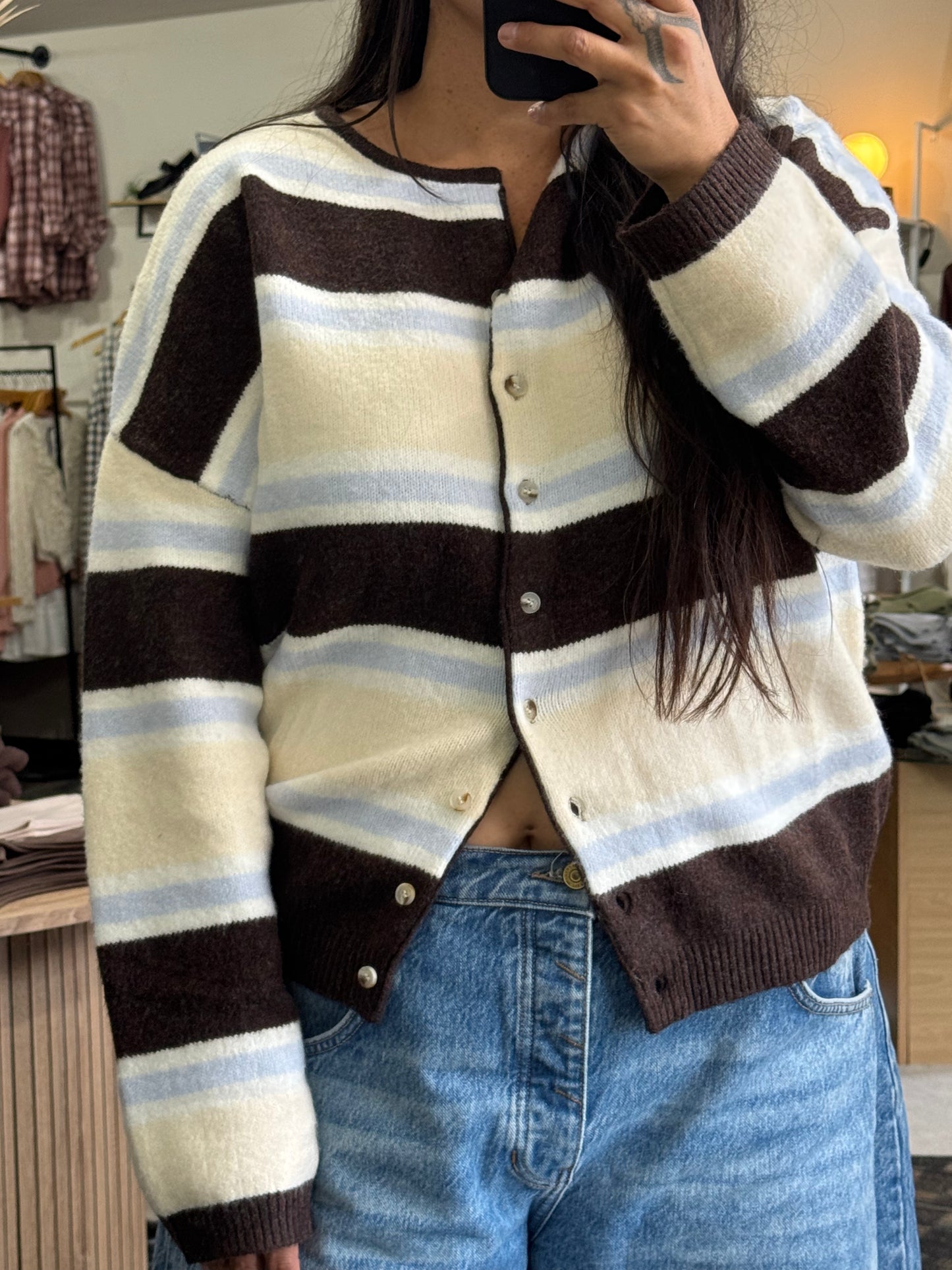 Tell Me A Story long sleeve round neck striped cardigan