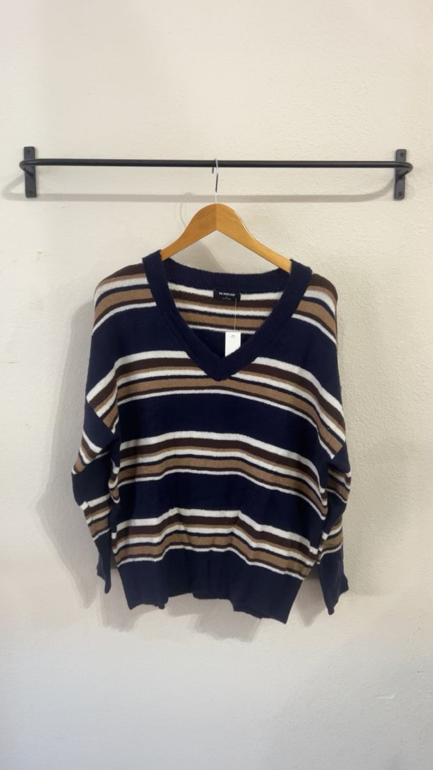 Blu Pepper Multicolor Stripe V-Neck Long Sleeve Knit Sweater