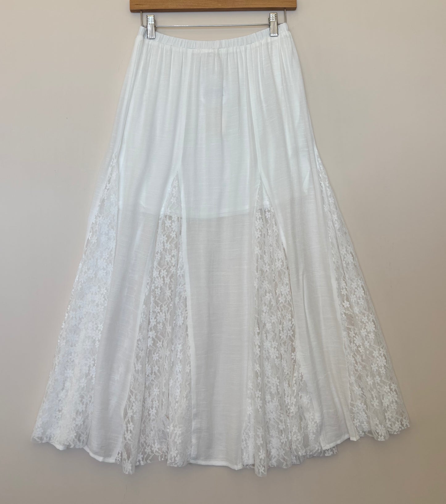Hem & Thread - White Elastic Waist Lacey Maxi Skirt