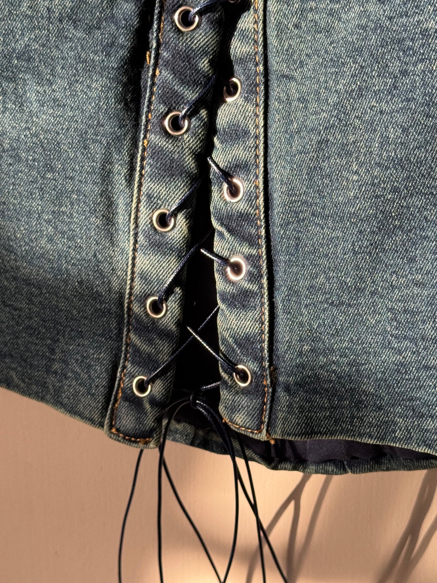 TicToc - Beckee Denim Embroidered Strapless Corset Top