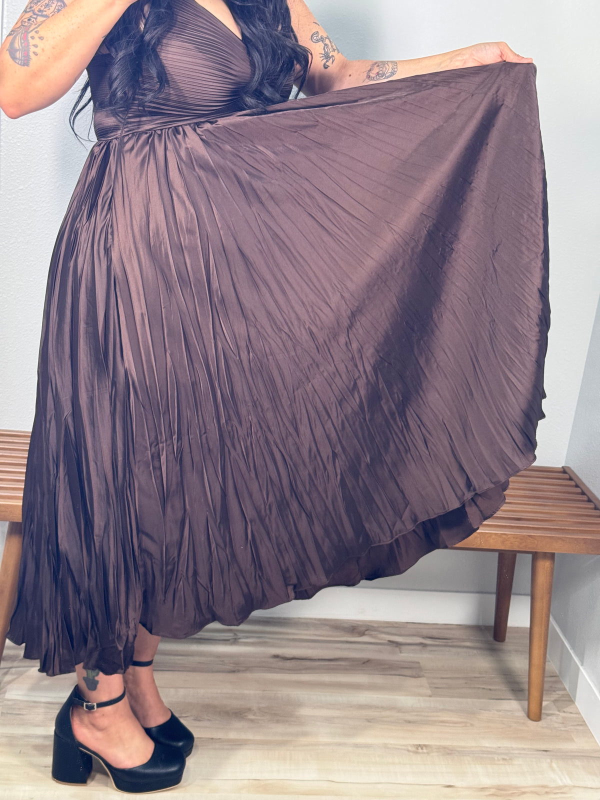 Catch The Bouquet crinkle pleated dress