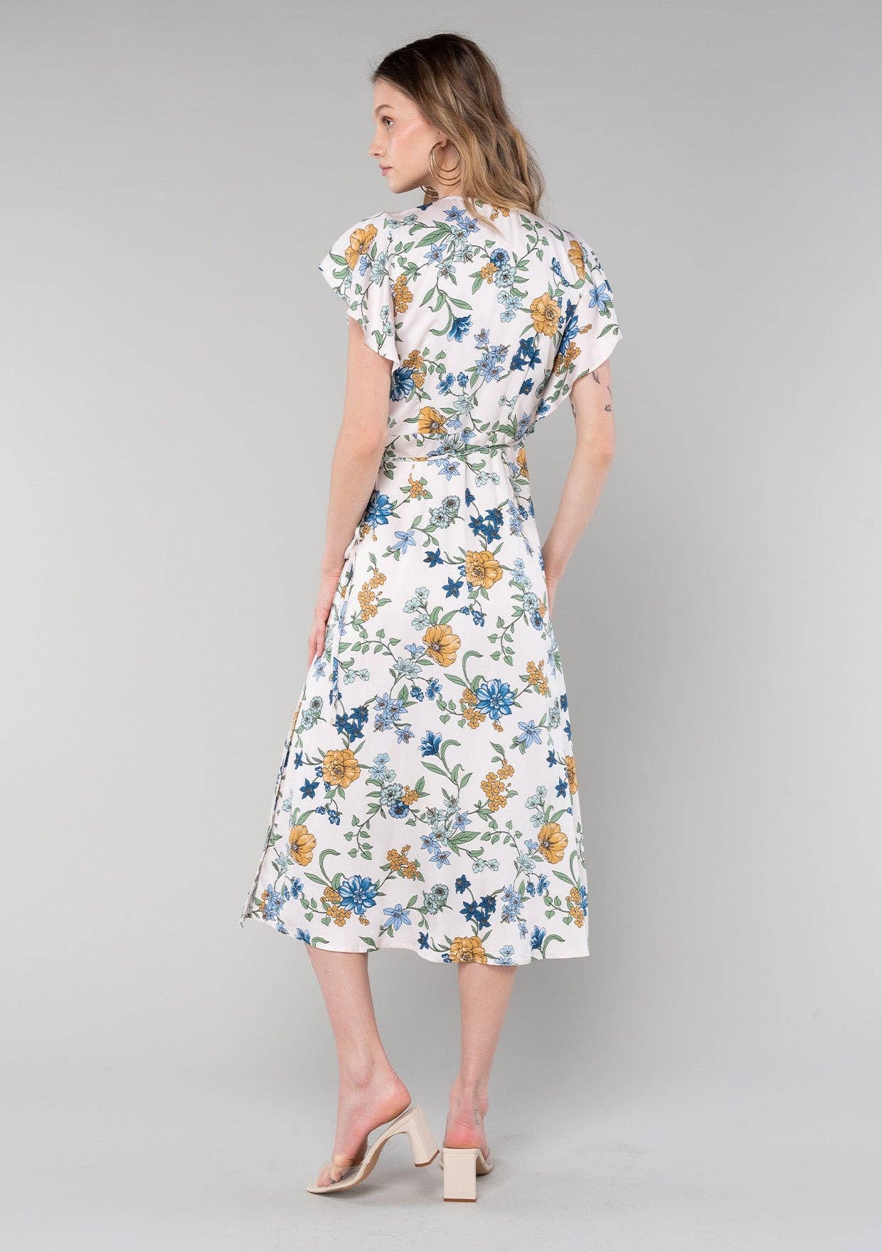 Lovestitch - Floral Short Flutter Sleeve Midi Wrap Dress