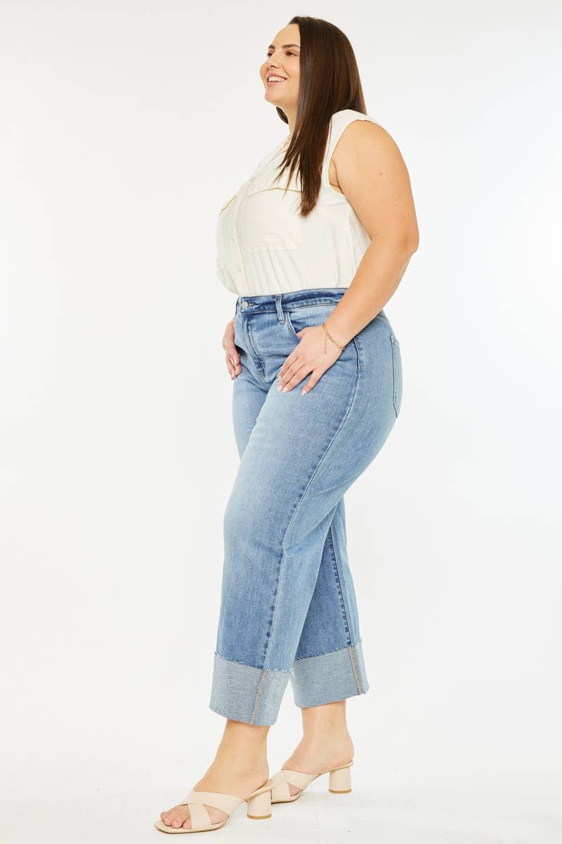 Kan Can USA - PLUS HIGH RISE CROP WIDE LEG JEANS
