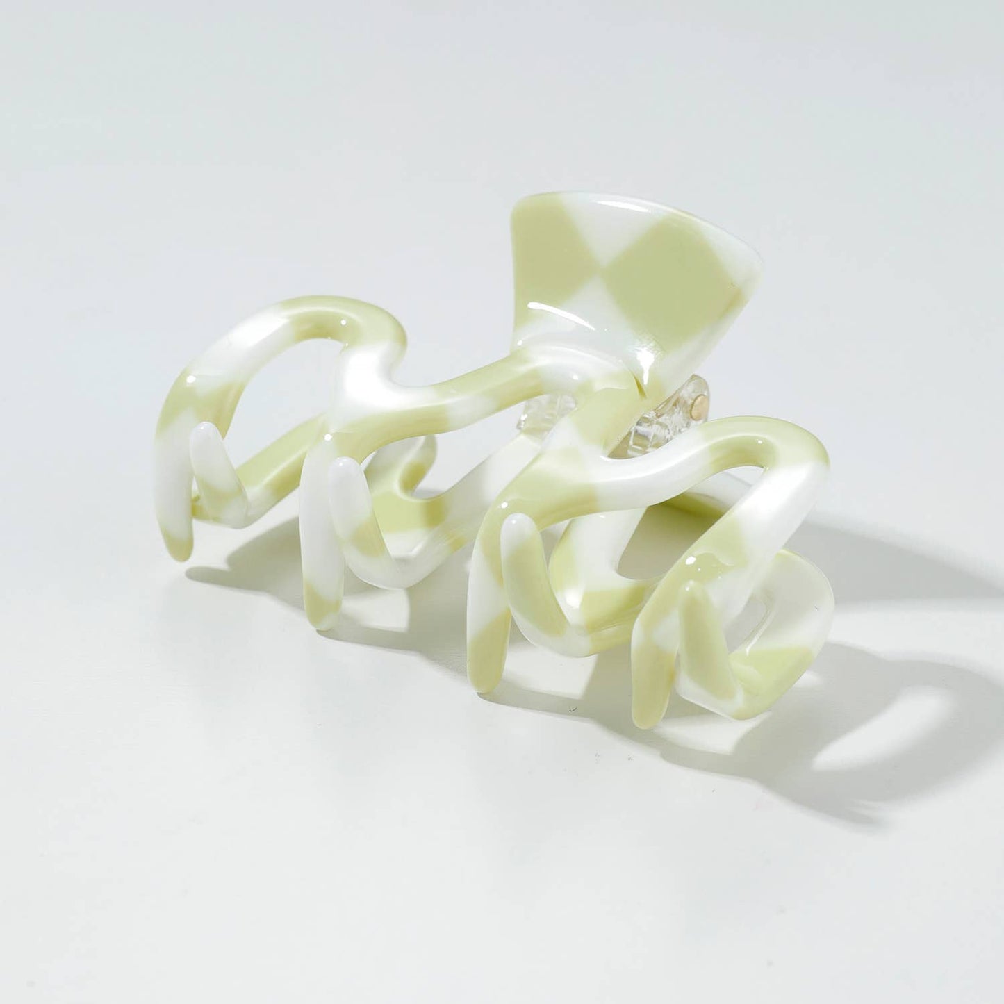 Adorro - Pistachio & White Checkered Claw Clips (small)