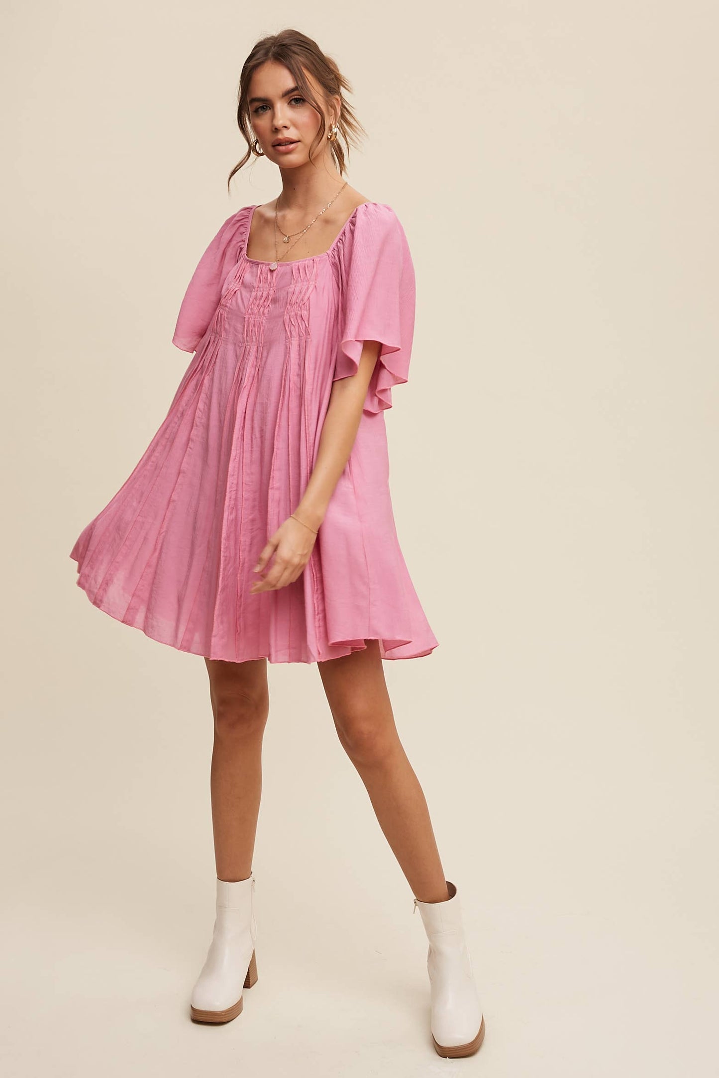 Listicle - Textured A-Line Mini Dress with Flutter Sleeves