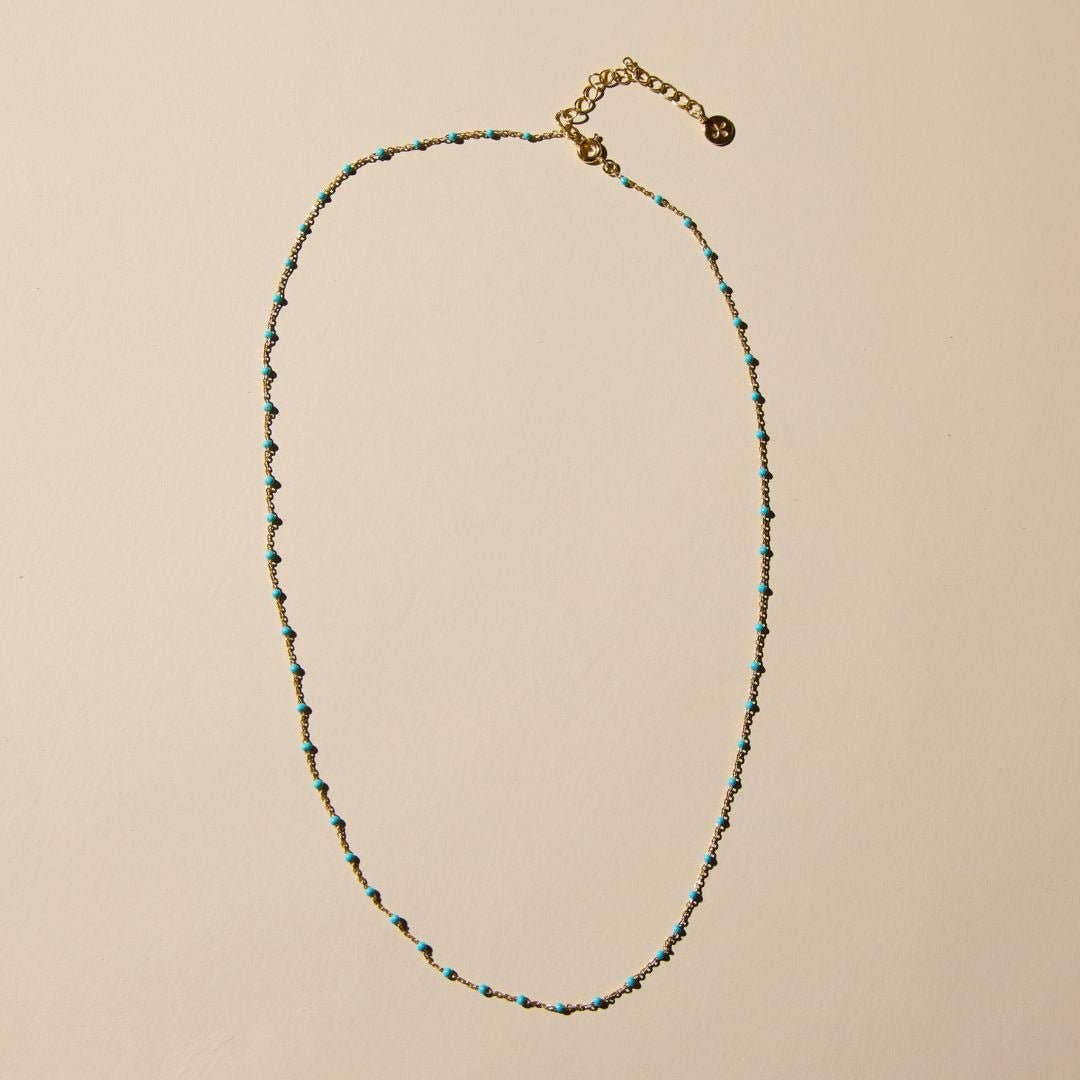 Nickel and Suede - Turquoise Beaded Delicate Saturn Chain Necklace