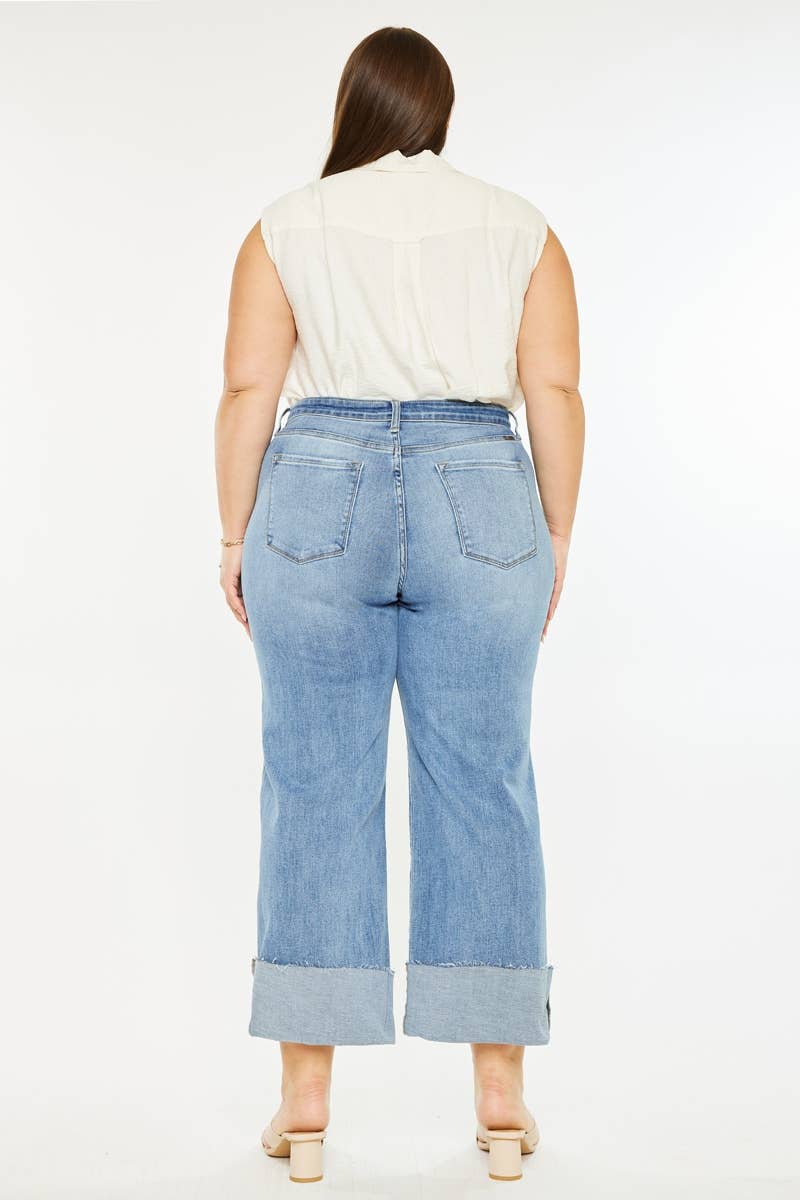 Kan Can USA - PLUS HIGH RISE CROP WIDE LEG JEANS