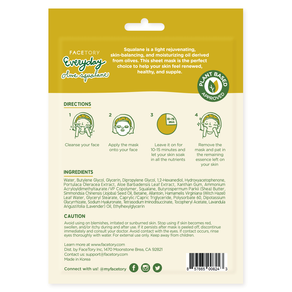 FaceTory - Mask - K-Beauty - Skin Balancing - Everyday - Olive Squalane
