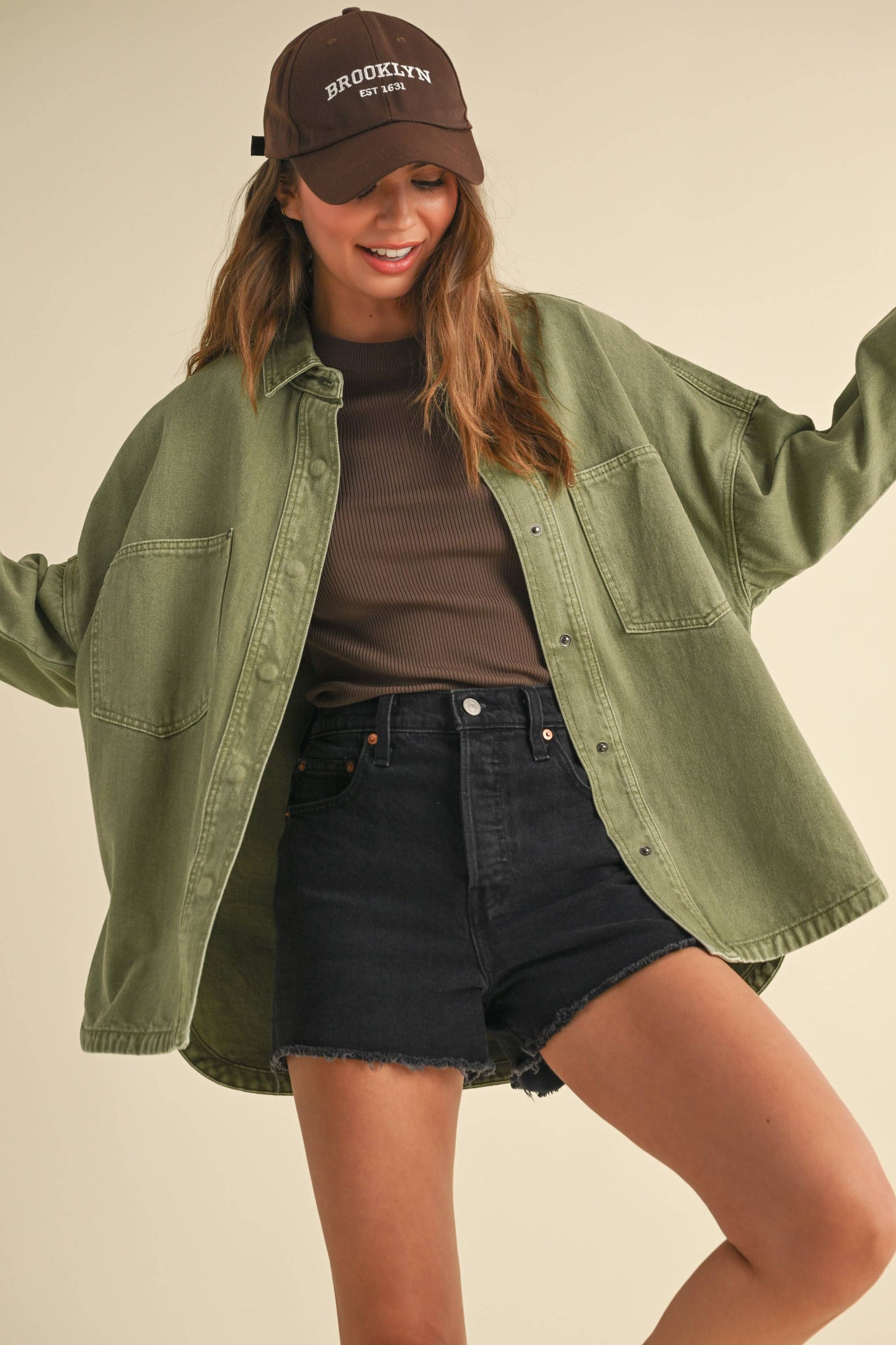 MIOU MUSE - WASHED SNAP BUTTON DENIM SHACKET
